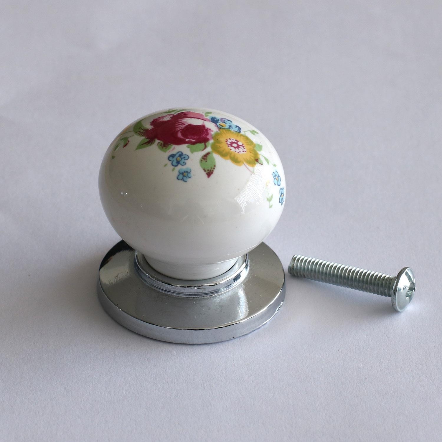 Gerçek Porselen Kulp Çiçekli Düğme Mobilya Mutfak Dolabı Kapak Kulpu Kulbu Çekmece Dolap Kulpları