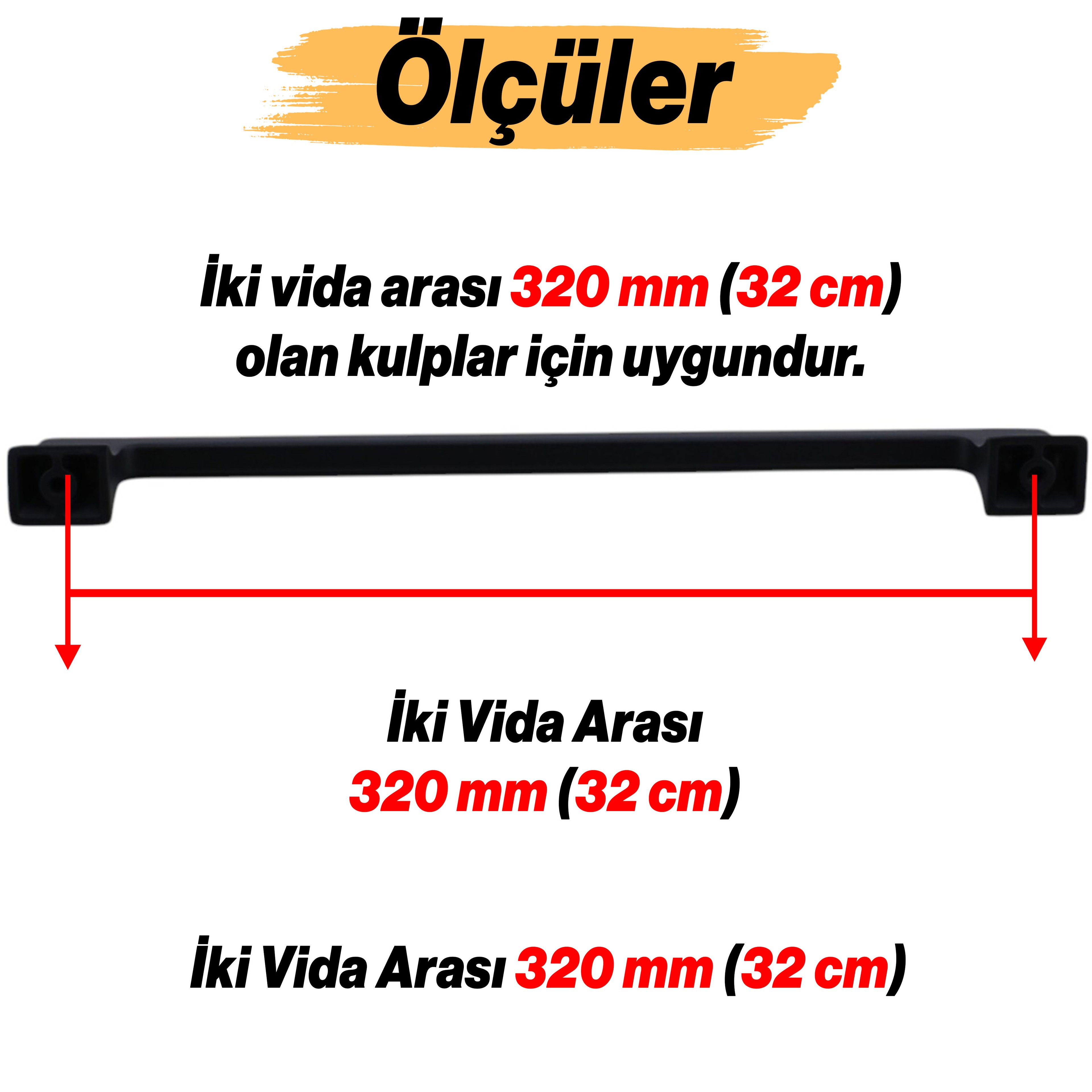 Gediz (320 mm - 32 cm) Mat Siyah Metal Mobilya Mutfak Çekmece Dolap Dolabı Kulbu Kulpu Kulpları