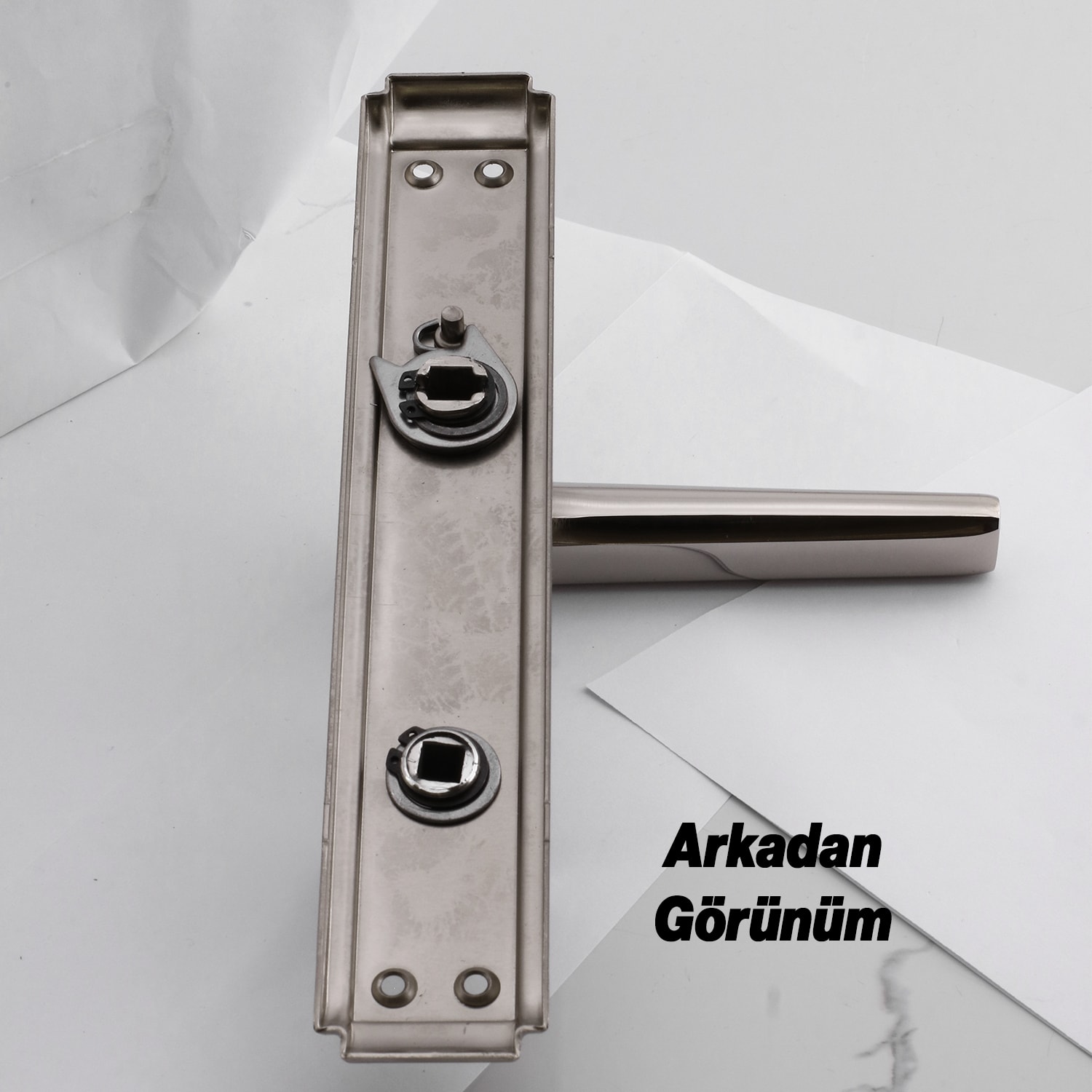 WC Banyo İç Kapı 1 Takım Kendinden Kilitli Kol Kolu Aynalı Sağa Sola Uygun Nikel Saten Metal Tutamak