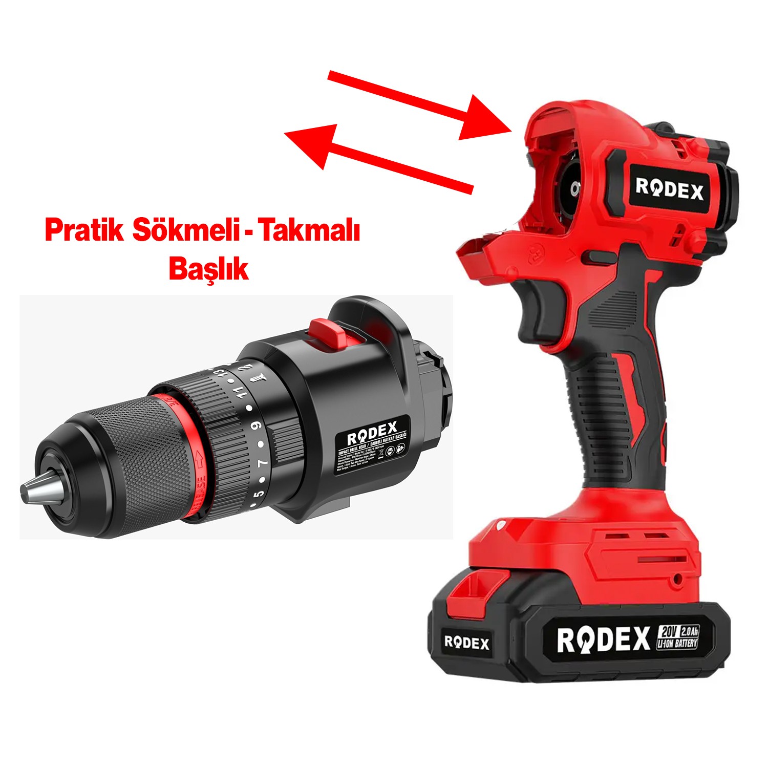 Değiştirilebilir Başlıklı Akülü 5'li Set 20 V 2.0 Ah Taşlama Matkap Dekubaj Testere Pala Top Şişirme