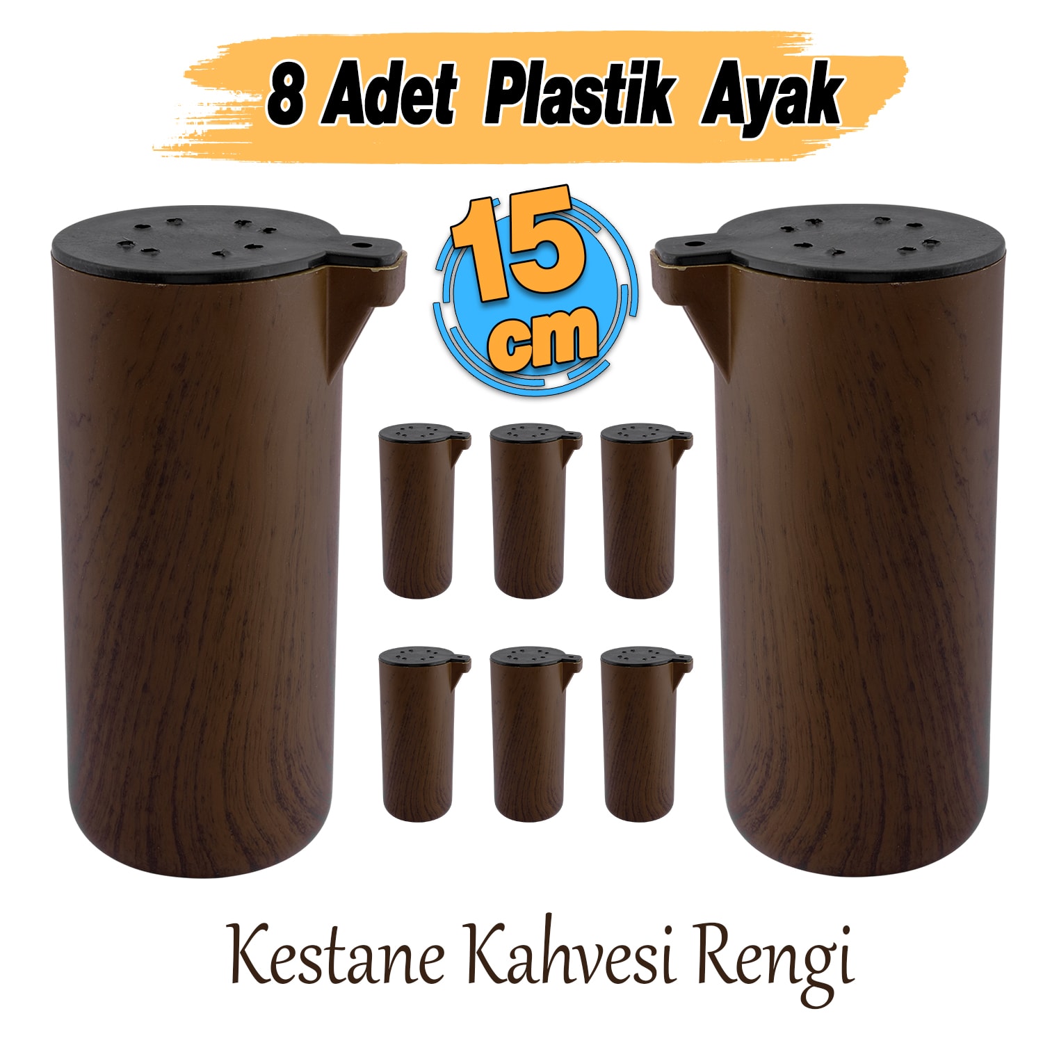 (8 Adet) Plastik Terra Kubik Kestane Kahvesi 15 cm Mobilya Kanepe Koltuk Baza Yükseltme Ayak Ayağı