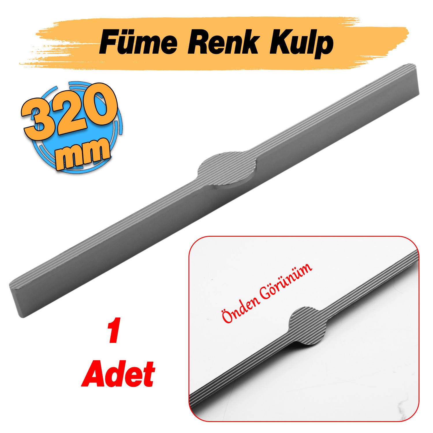 Saral Çizgili Füme Renk Metal Kulp 320 mm 32 cm Mobilya Çekmece Mutfak Dolabı Dolap Kapak Kulplar