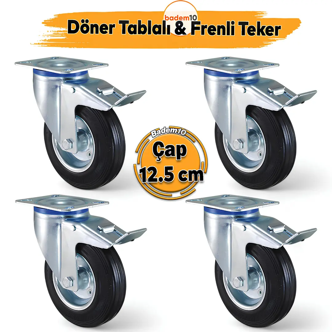 Frenli Döner Tablalı 4'lü 125x37.5 cm Sanayi Tipi Teker Endüstriyel ...