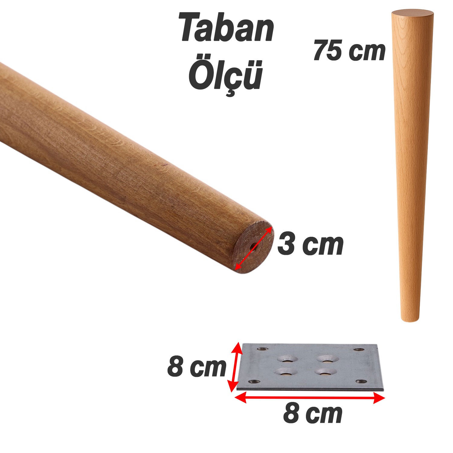 Bohem 75 cm Masa Ayağı Kahverengi Doğal Ahşap Bağlantı Aparatlı Mobilya Koltuk Kanepe Sehpa Ayakları