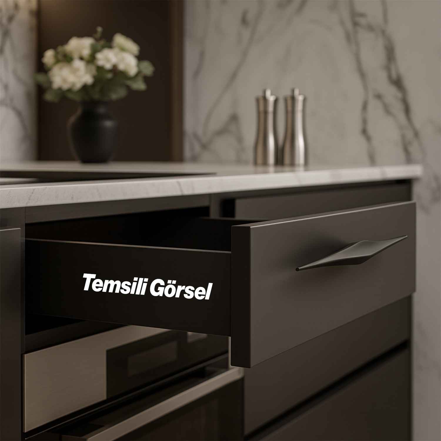 Olivin Mat Siyah Metal Kulp 192 mm 19.2 cm Mobilya Çekmece Mutfak Dolabı Dolap Kulpları Kulbu Kulpu