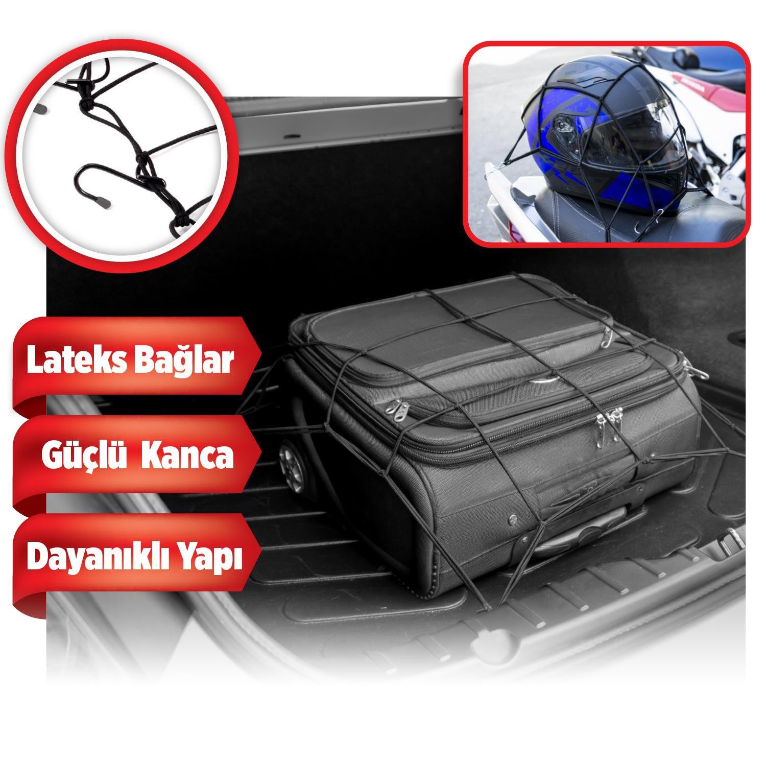 Kancalı Elastik Otomobil Oto Araç Araba Motorsiklet Bagaj Lastiği Sabitleme Lastik Ahtapot 90x90 cm