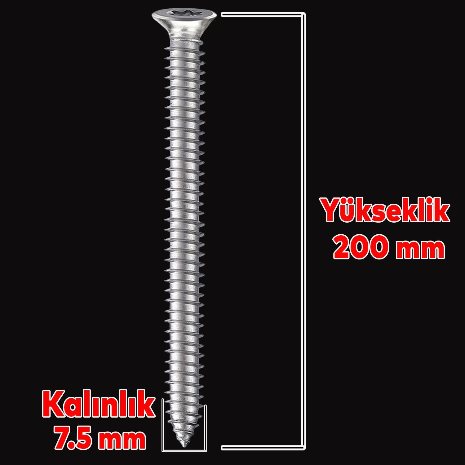 Buldex Vida 7.5x200 mm 50 ADET Sivri Uçlu Dübelsiz Beton Vidası Tork Duvar Vidası Buldeks