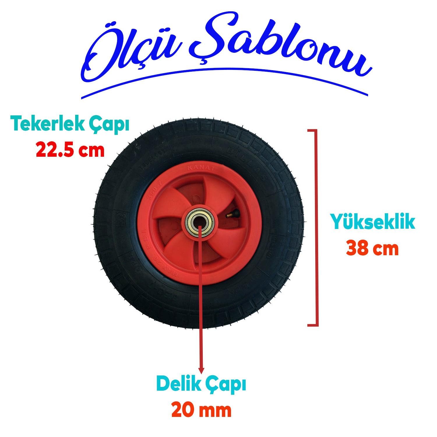 KANAT El Arabası Tekeri Tekerleği Kırmızı Jant Bilyalı 350-70 mm