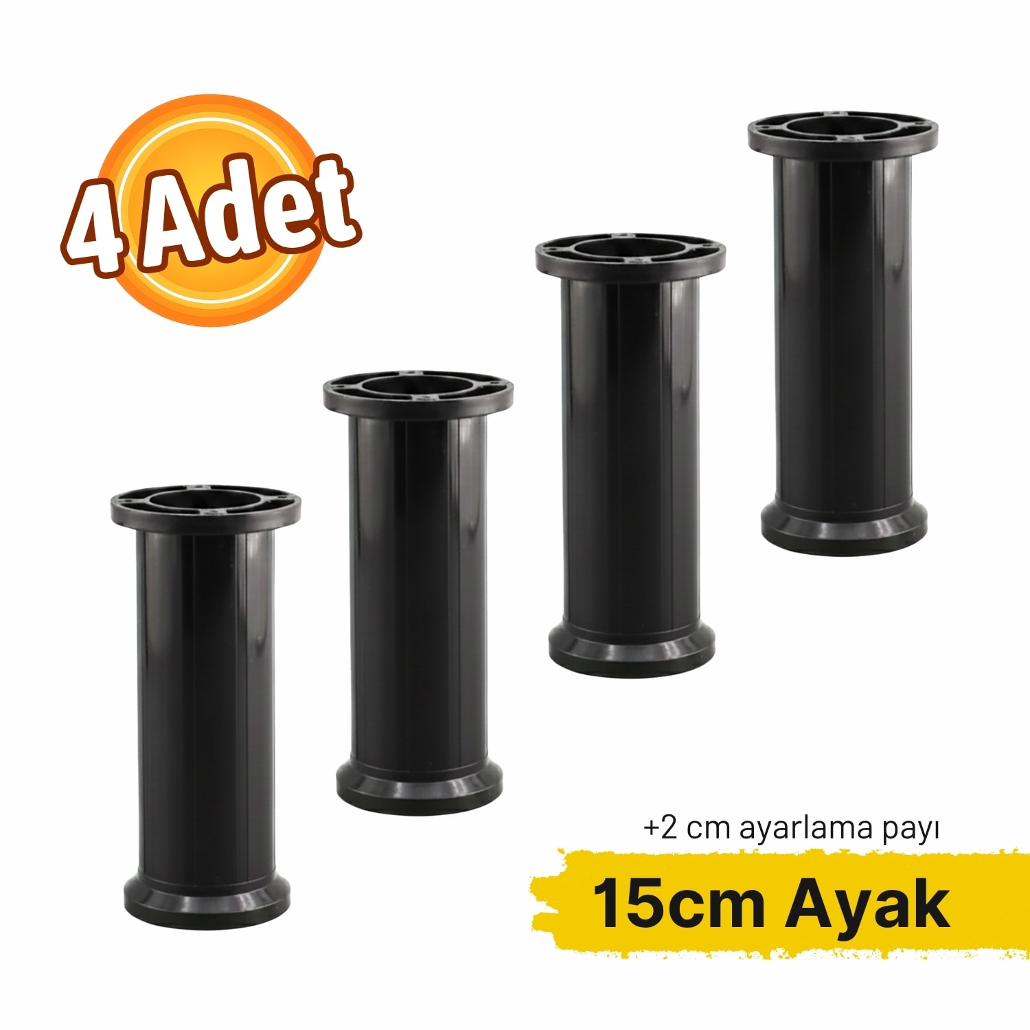Ayarlanabilir 4 Adet 15 Cm Siyah Plastik Ayak Dolap Mobilya Tezgah Yükseltici Yükseltme Ayağ