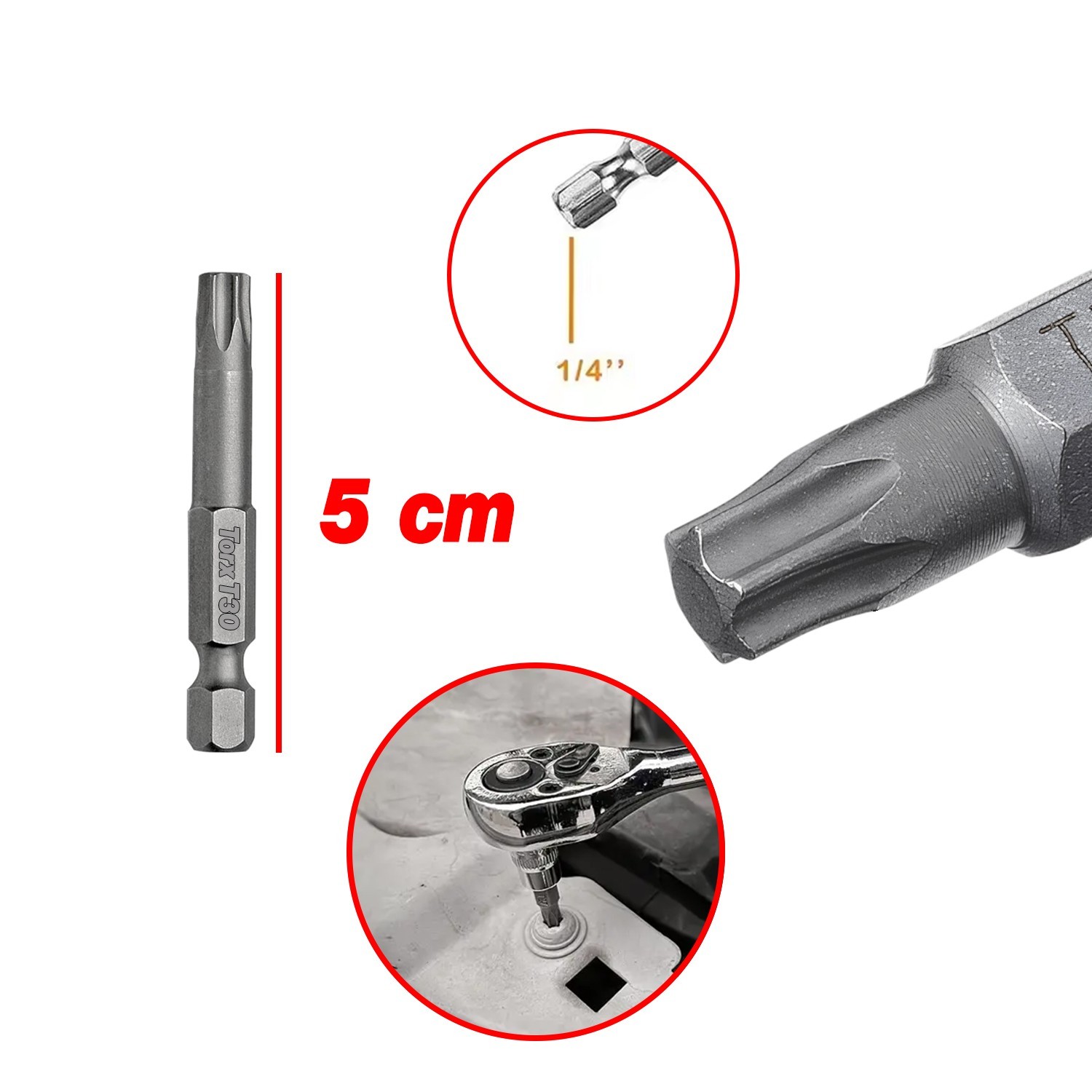 Mıknatıslı Torx T30 Bits Uç 50 mm 10'lu Set Kutulu Manyetik 1/4" Matkap Ucu Tork 5 cm Uzunluk