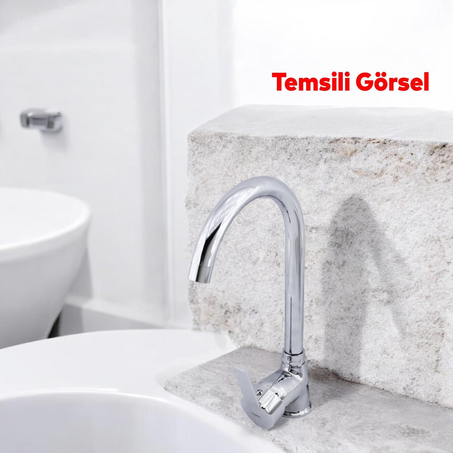 Banyo Lavabo Mutfak Musluk Krom Evye Bataryası Mix Sıcak Soğuk Su Girişli Kuğu Çeşme Krom Renk