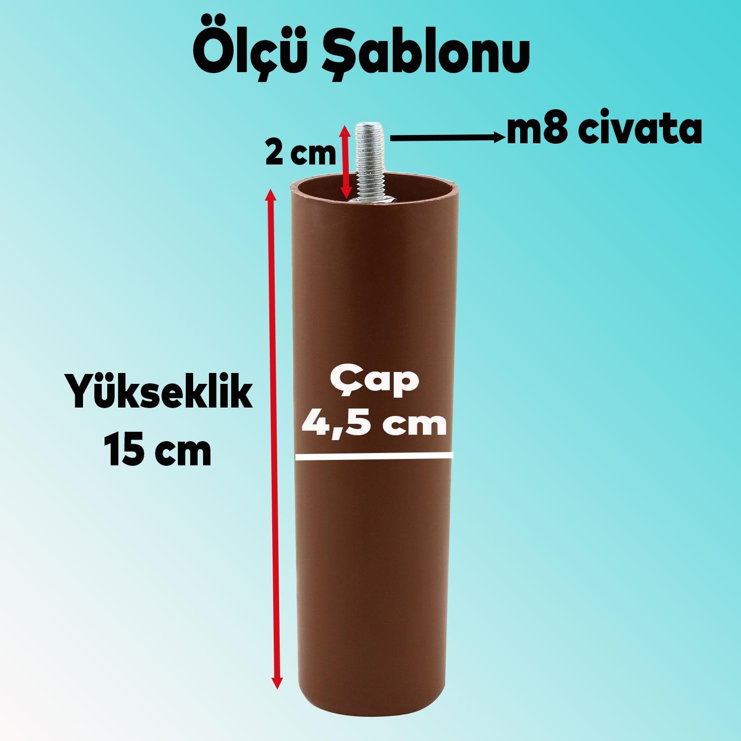 Mobilya Kanepe Koltuk Baza Yükseltme M8 Civatalı İnce Diş Destek Ayağı Ayakları Kahve 15 cm 4 Adet