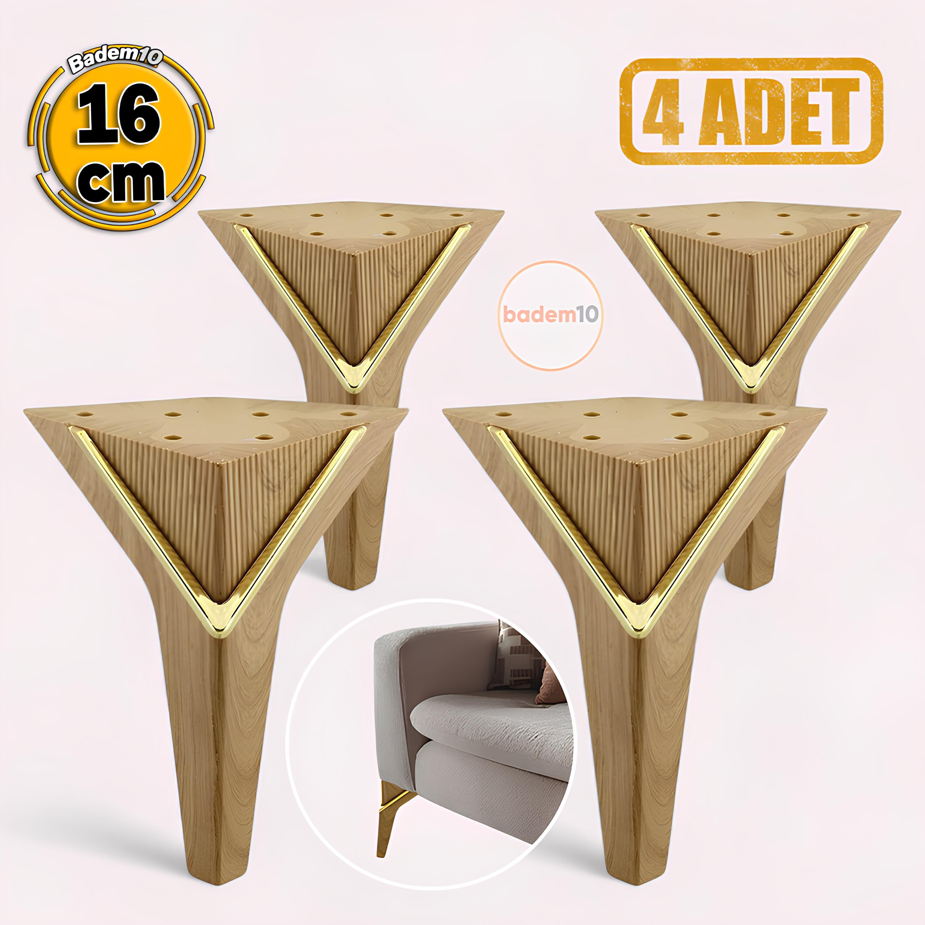 Empoli 16 cm Açık Ceviz Gold 4 Adet Lüks Mobilya Kanepe Koltuk Sehpa Tv Ünitesi Baza Ayağı Seti