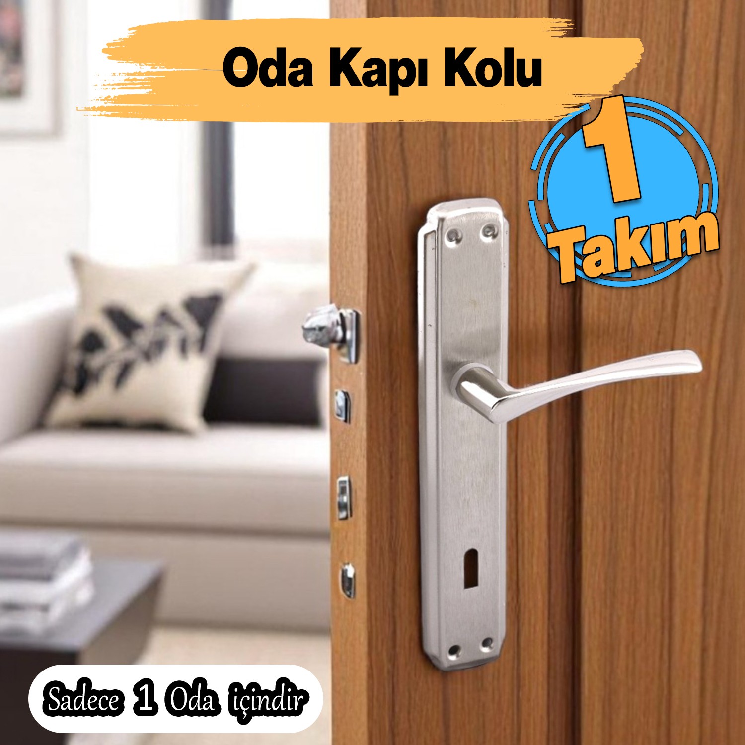 Oda Kapı Kolu Nikel İnox Aynalı Sağa Sola Uygun İç Dış Ahşap Pvc Metal Çelik Kapısı Tutamağı 1 Takım