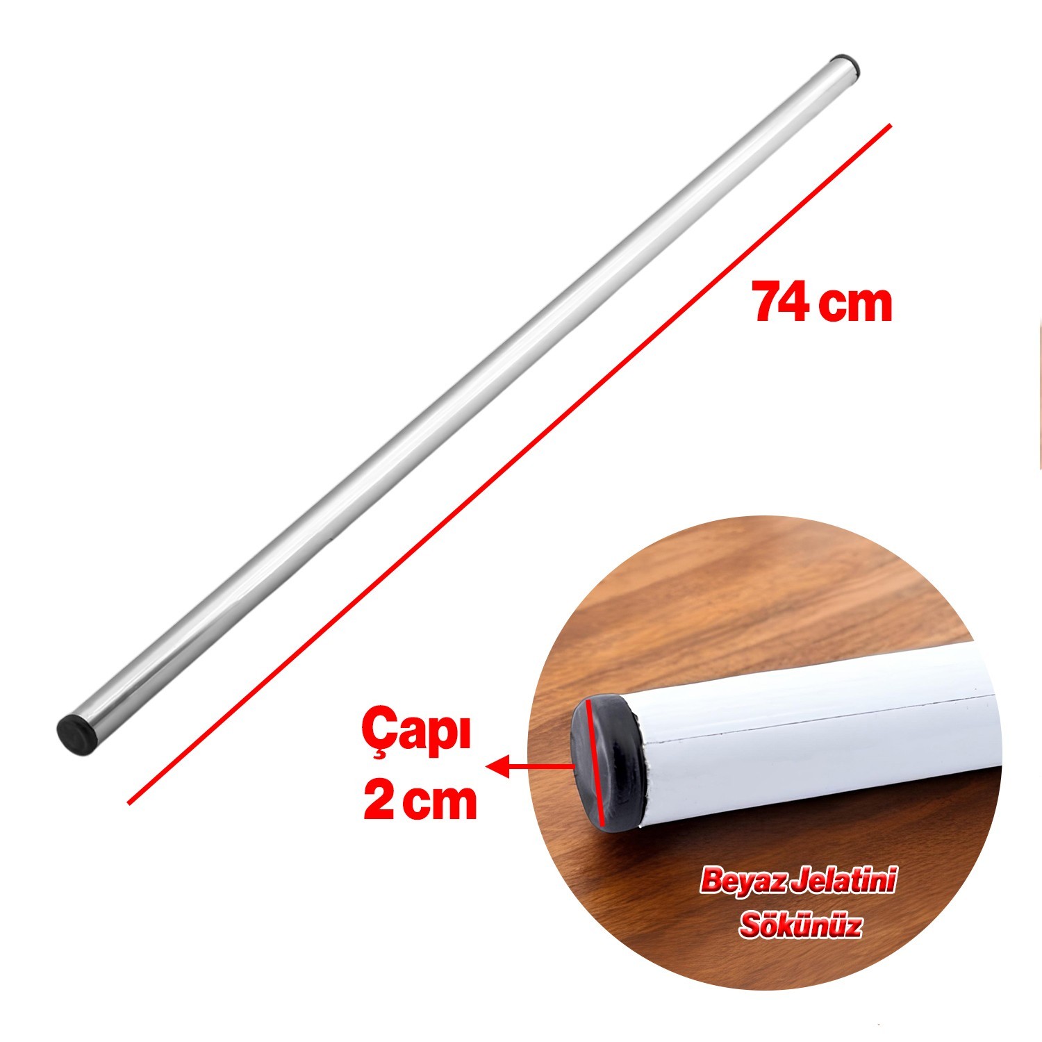 (3 Adet) Alüminyum Metal Oklava Tekli 74 cm Mutfak Börek Hamur Un Yufka Açma Silindir Yuvarlak Krom