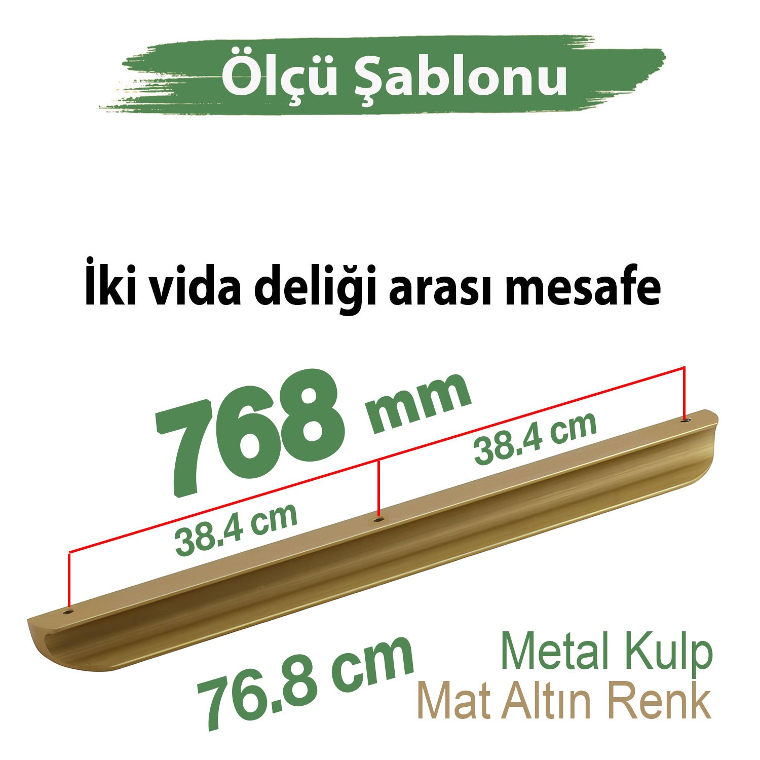 Fırat Mat Altın Gold Metal Gardırop Kulpu 768 mm Mutfak Vestiyer Banyo Mobilya Çekmece Dolap Kulplar
