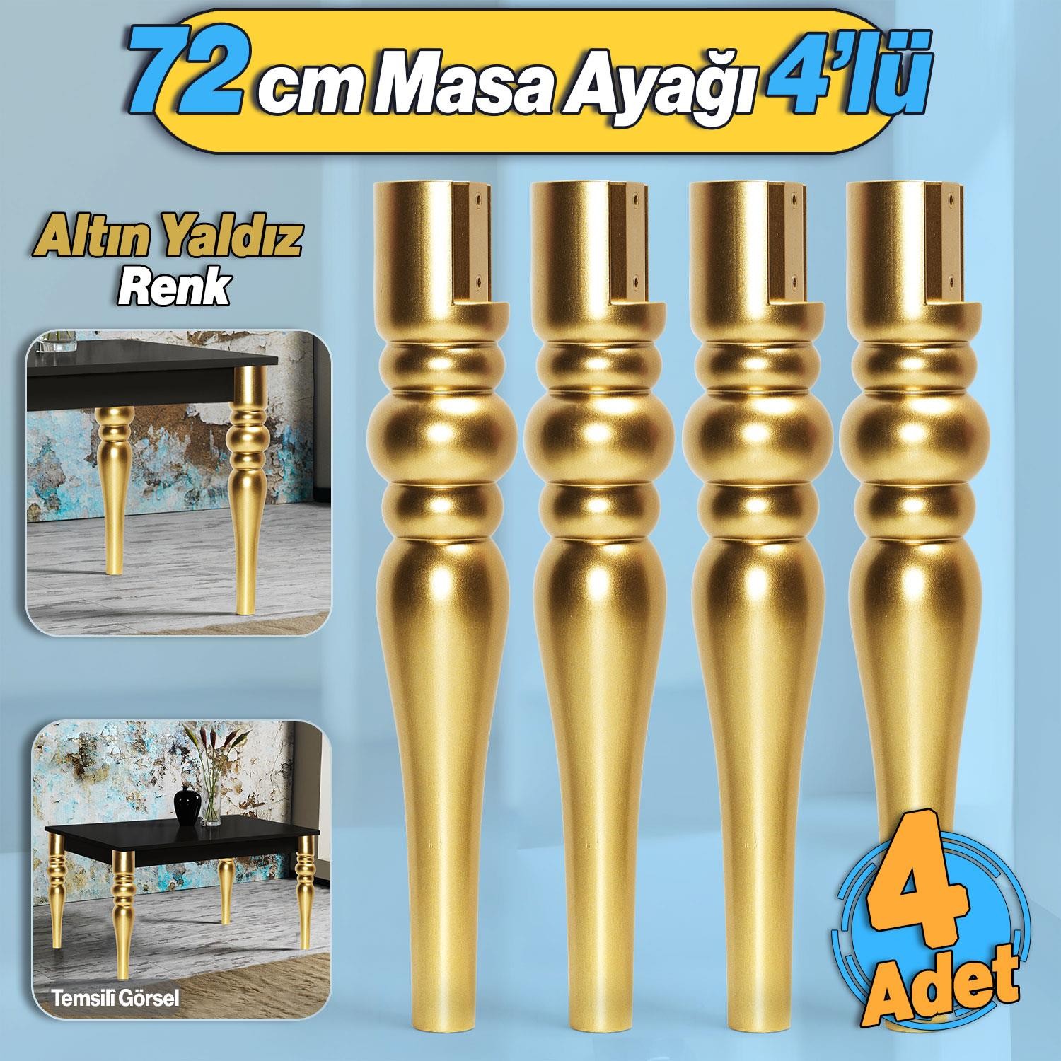 4 Adet Marina Masa Dresuar Ayağı 72 cm Plastik Ayak Gold Altın Mutfak Yemek Masası Mobilya Ayakları