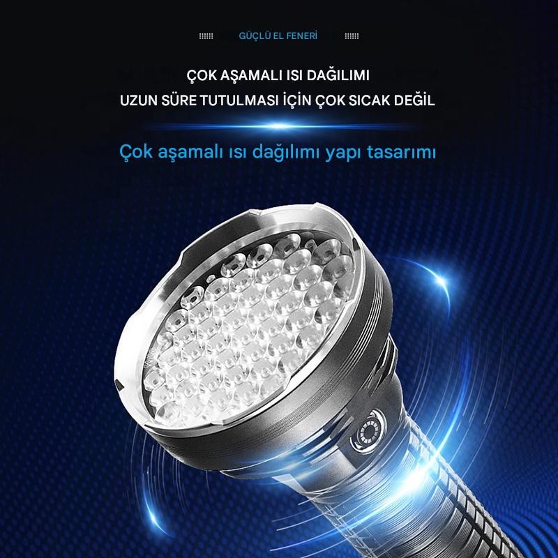 120W Usb Şarjlı Yüksek Işıklı LED Taktik El Feneri Süper Parlak Işık Su Geçirmez Gece Kamp Acil