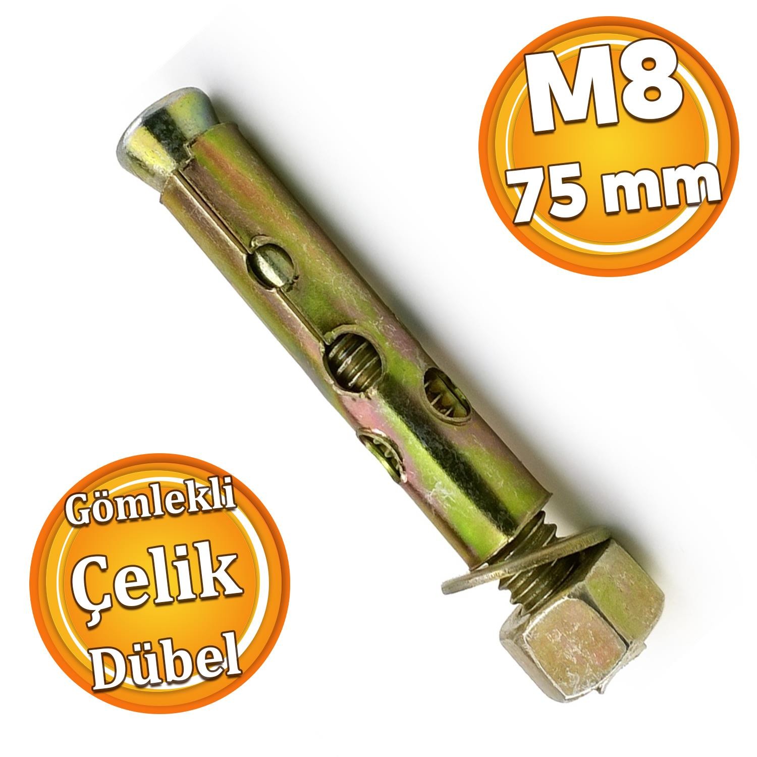 Gömlekli Çelik Dübel M8x75 Saplamalı (8 Adet) mm Raf Montaj Bağlantı Zemin Monte Tavan Asma Aparat