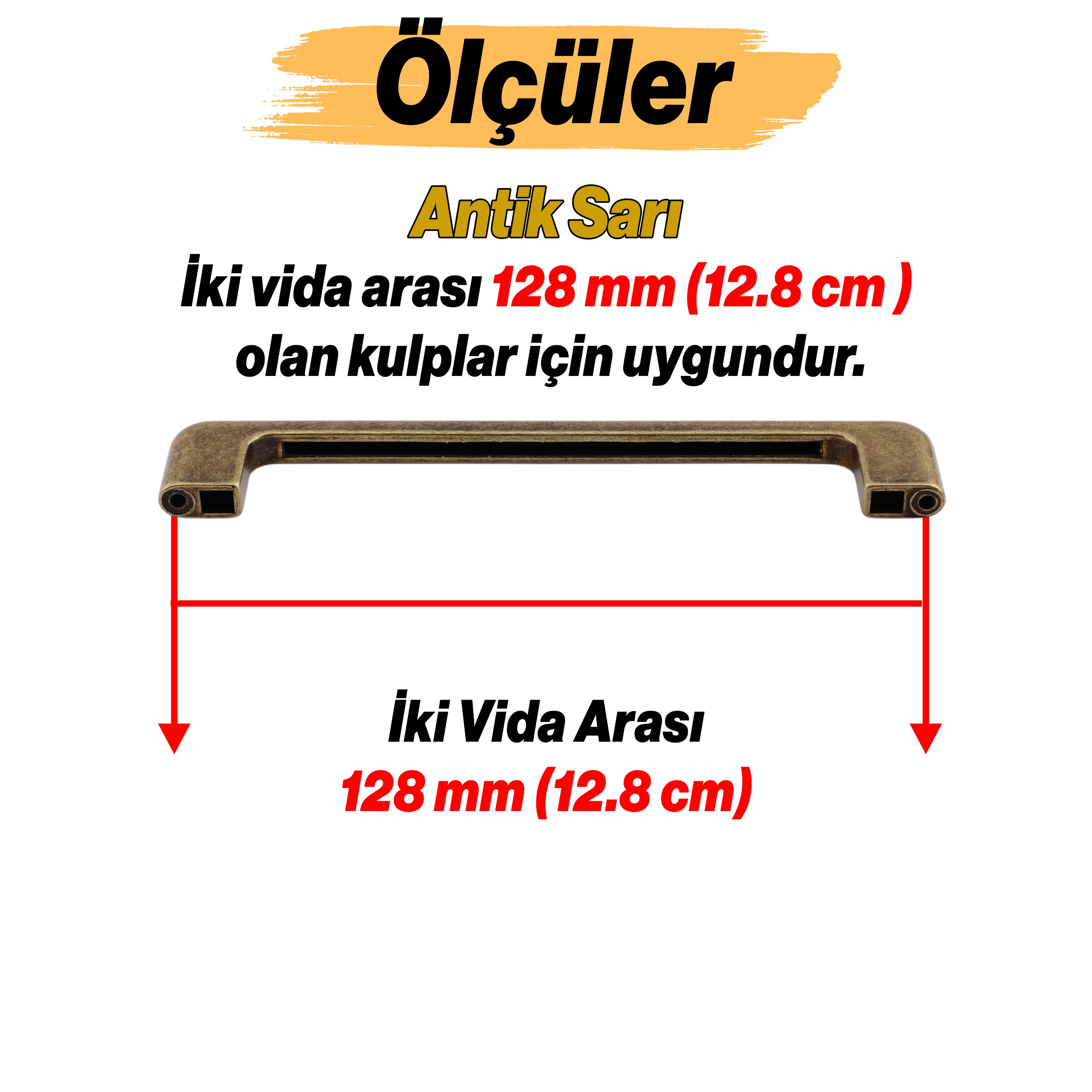 Ilıca Metal Kulp 128 mm 12.8 cm Antik Sarı Mobilya Çekmece Mutfak Dolabı Dolap Kulpları Kulbu Kulpu