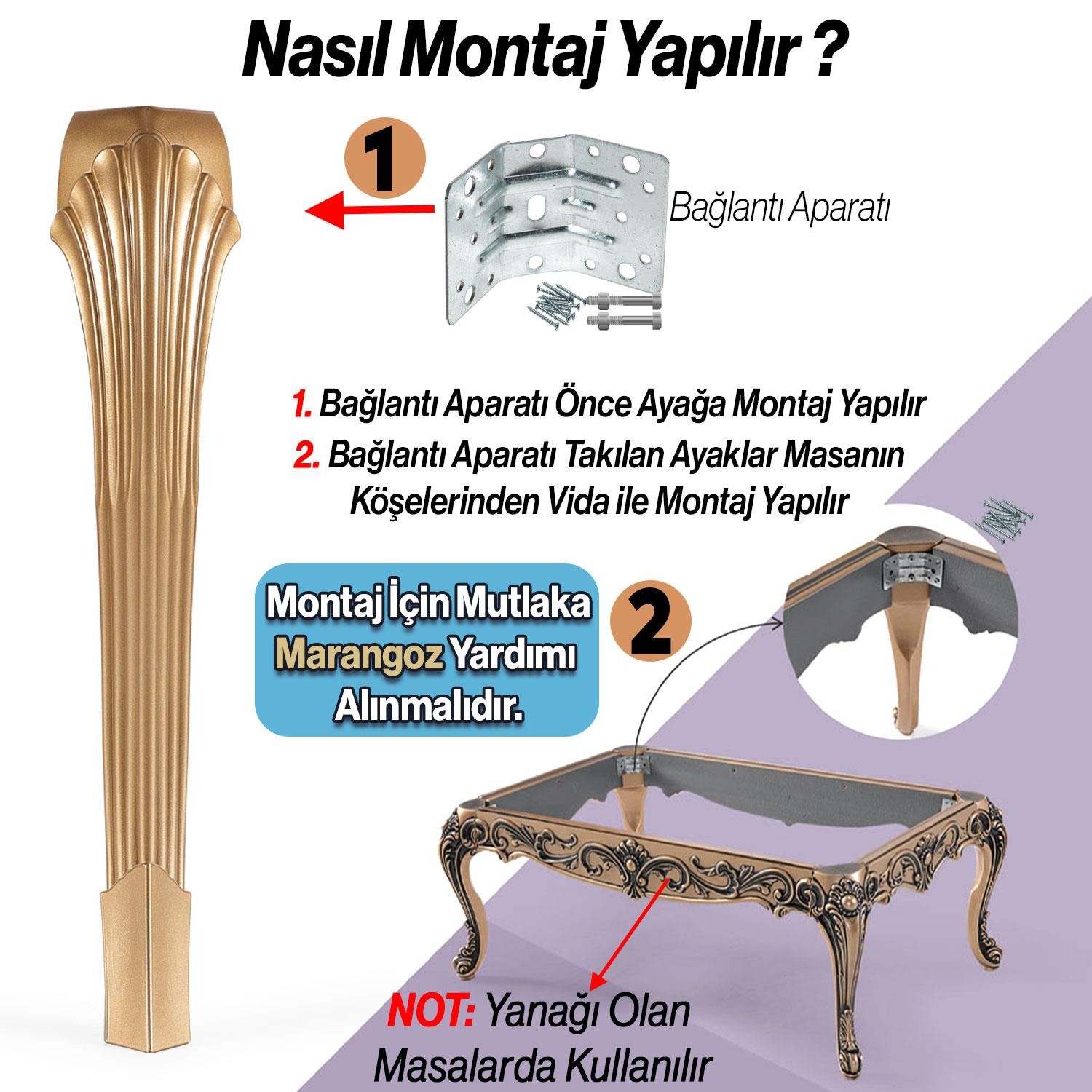 Sütun Masa Dresuar Ayağı 77 cm Plastik Ayak Gold Altın Mutfak Yemek Masası Mobilya Ayakları