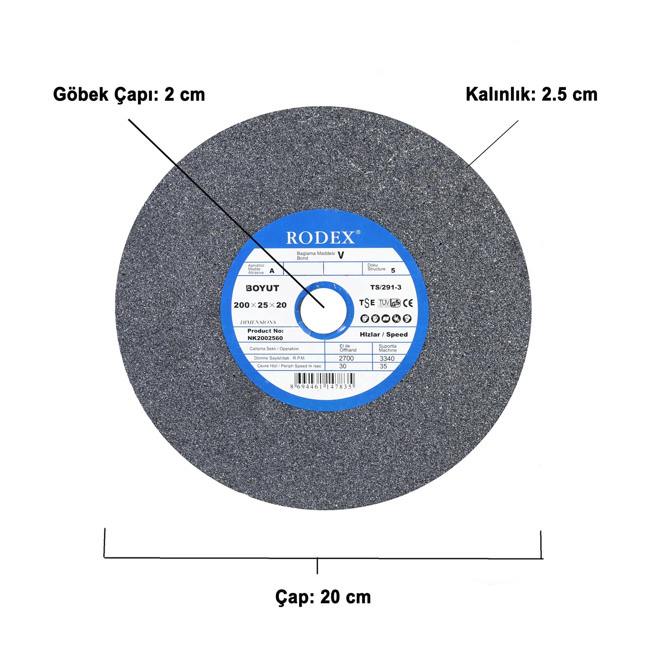 Rodex Taşlama Bıçak Bileme Zımpara Taşı Taş Motoru 200x25x20 mm