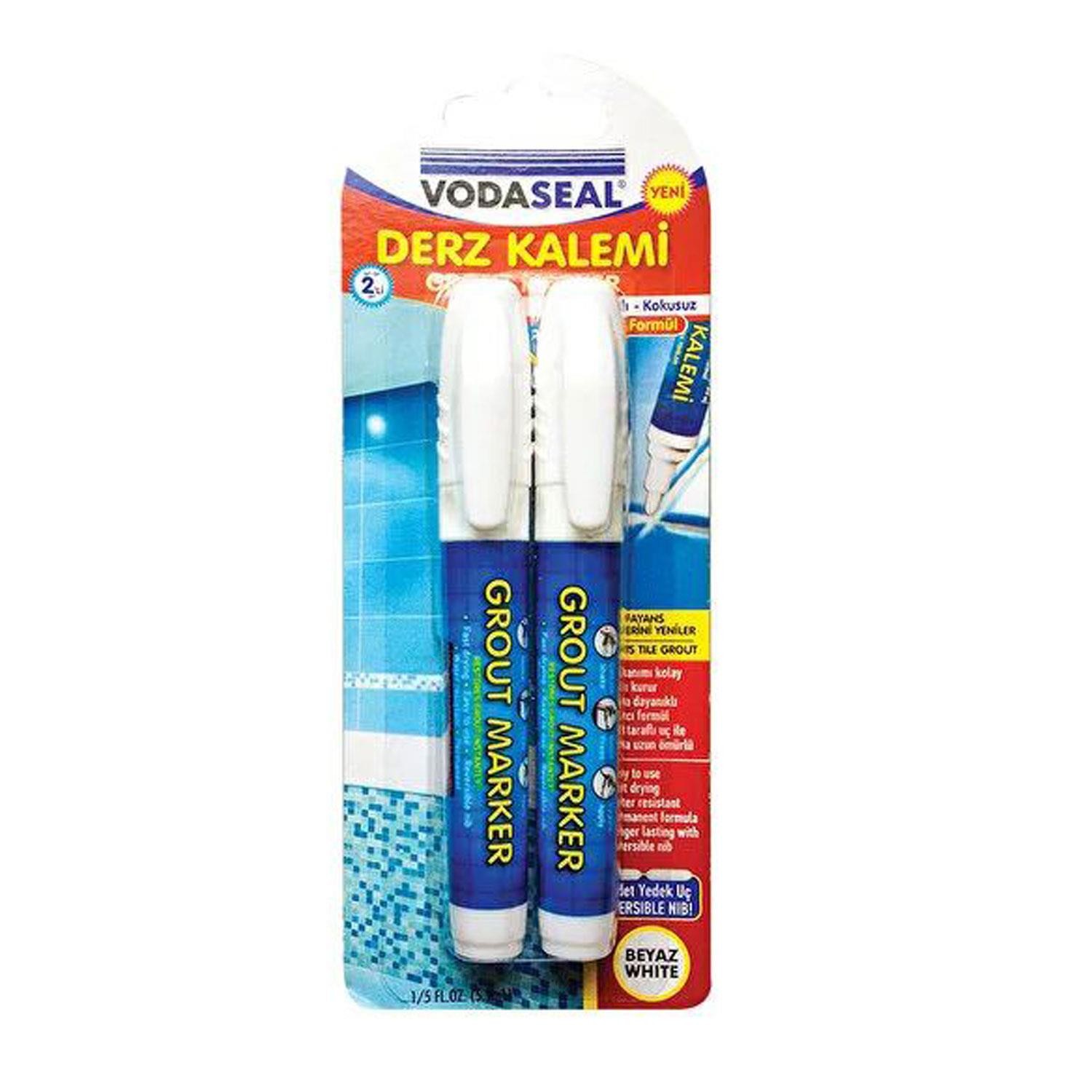 Vodaseal Derz Dolgu 250 Gr Beyaz + Hızlı Kuruyan Su Bazlı Kokusuz Kalıcı Derz Kalemi Beyaz (2'Li SET)