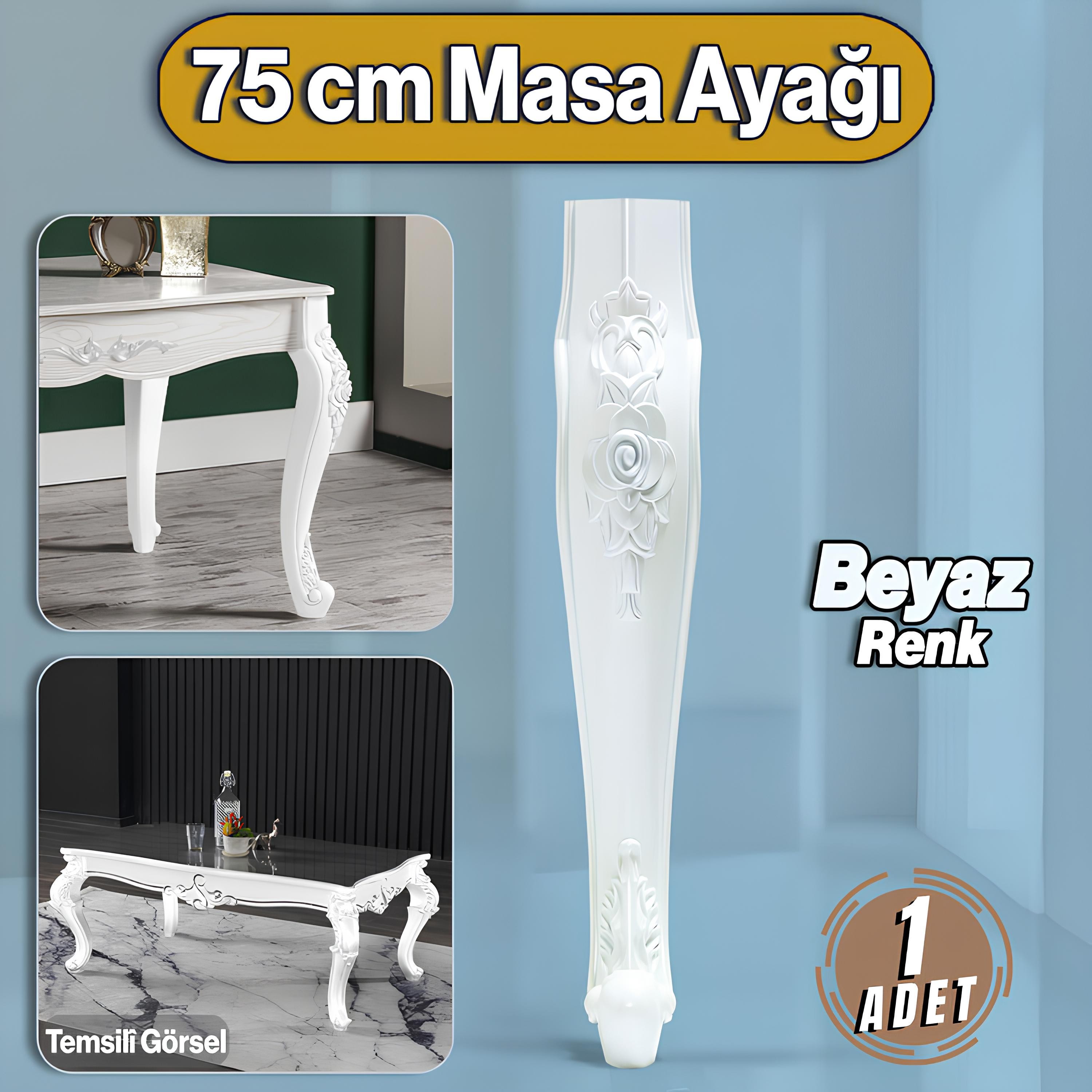 Rosa Masa Dresuar Ayağı 75 cm Plastik Beyaz Ayak Mutfak Yemek Masası Mobilya Ayakları