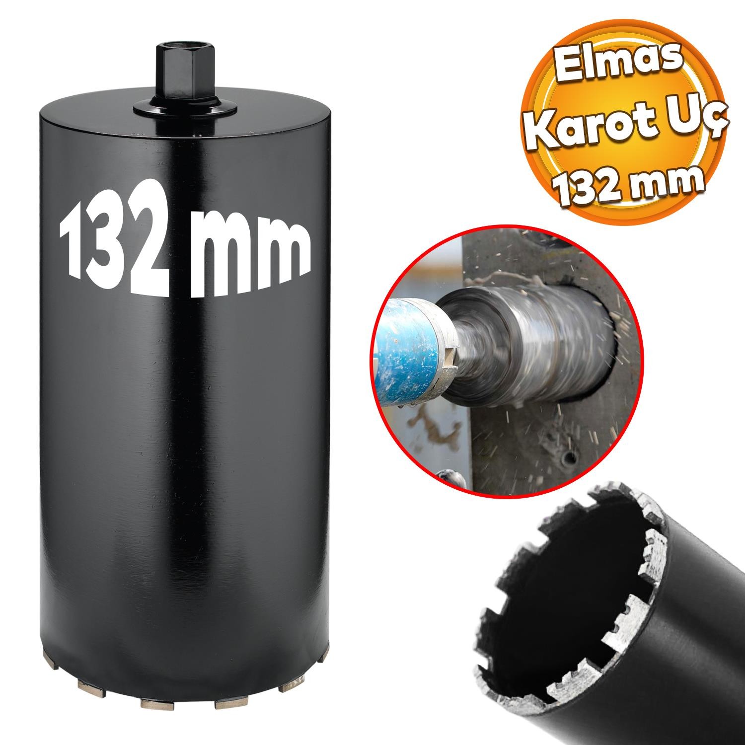 Elmas Karot Ucu 132 mm Shun Beton Zemin Duvar Delme Delik Açma Panç Aparat Uç Deprem Numune Al Test