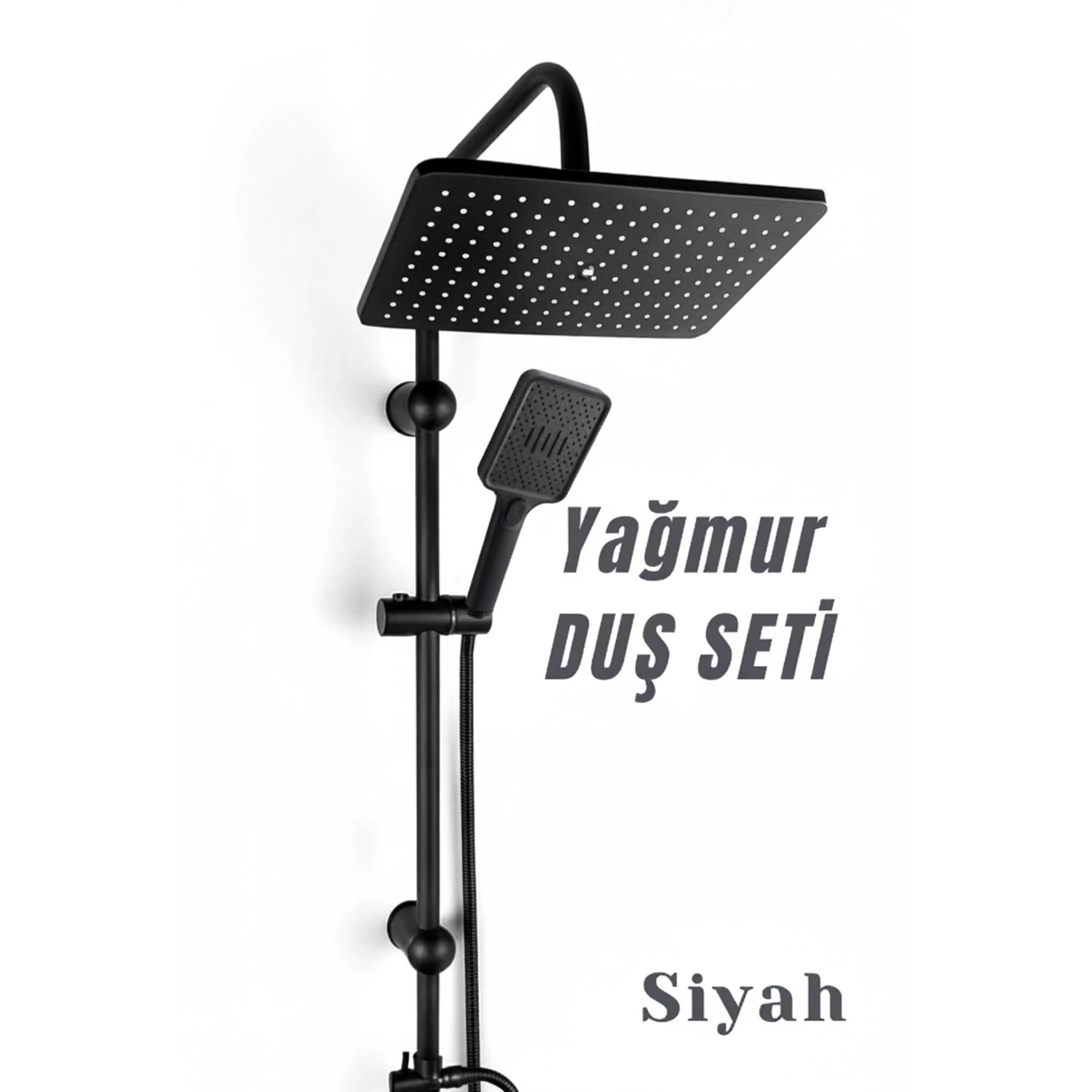 Robot Duş Seti Siyah Tam Takım Lüks Yağmurlama ve Çok Fonksiyonlu El Duşu Başlıklı Vidalı Duş Sistemi