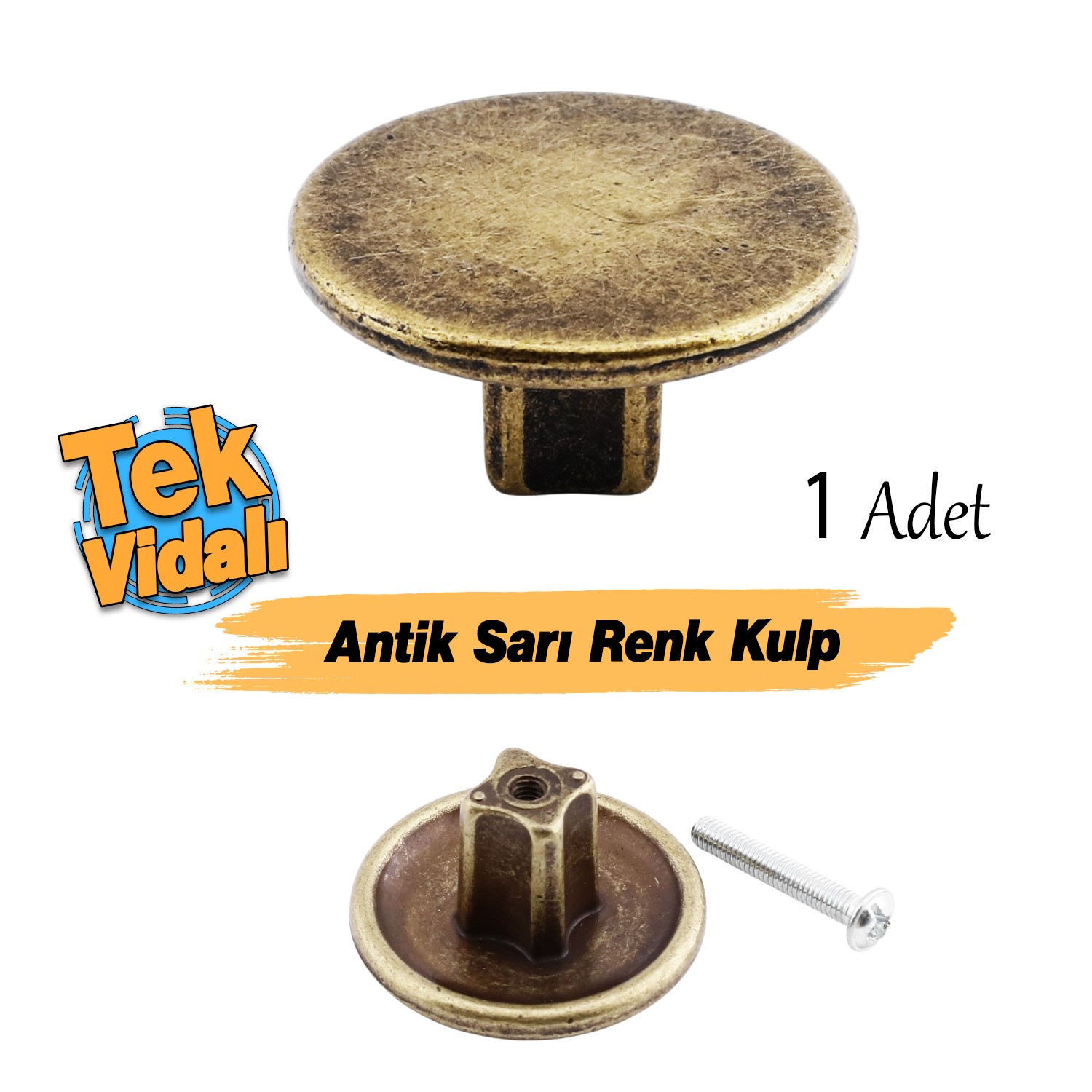 Tek Vidalı Düz Lüks Antik Sarı Düğme Metal Kulp Çekmece Mobilya Mutfak Dolabı Dolap Kulbu Kulplar