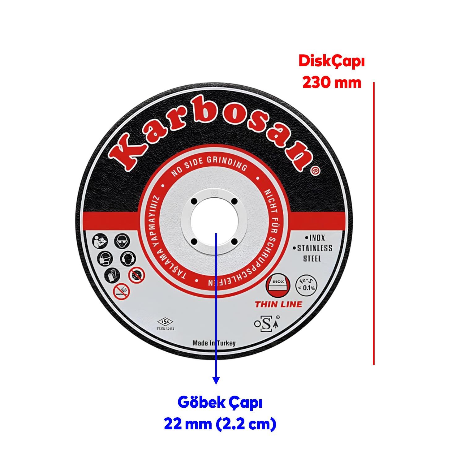 Karbosan Metal Kesici Taş 5 Adet Disk Taşlama Spiral Demir Kesme Diski 230x3.0x22.23 mm