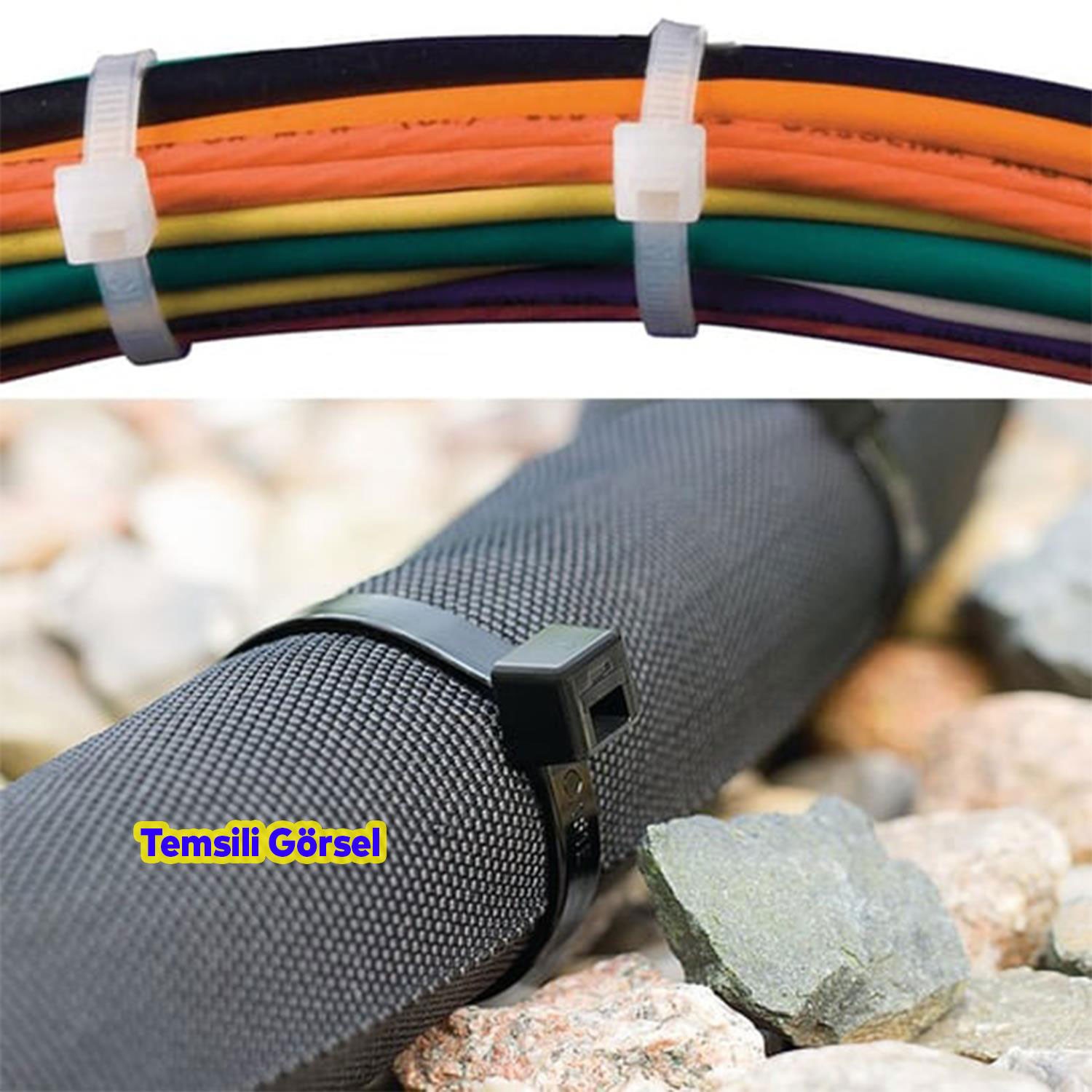 100 Adet Cırt Kelepçe 4,8x250 mm Plastik Beyaz Renk Zip Kablo Bağı Çok Amaçlı Bağlama