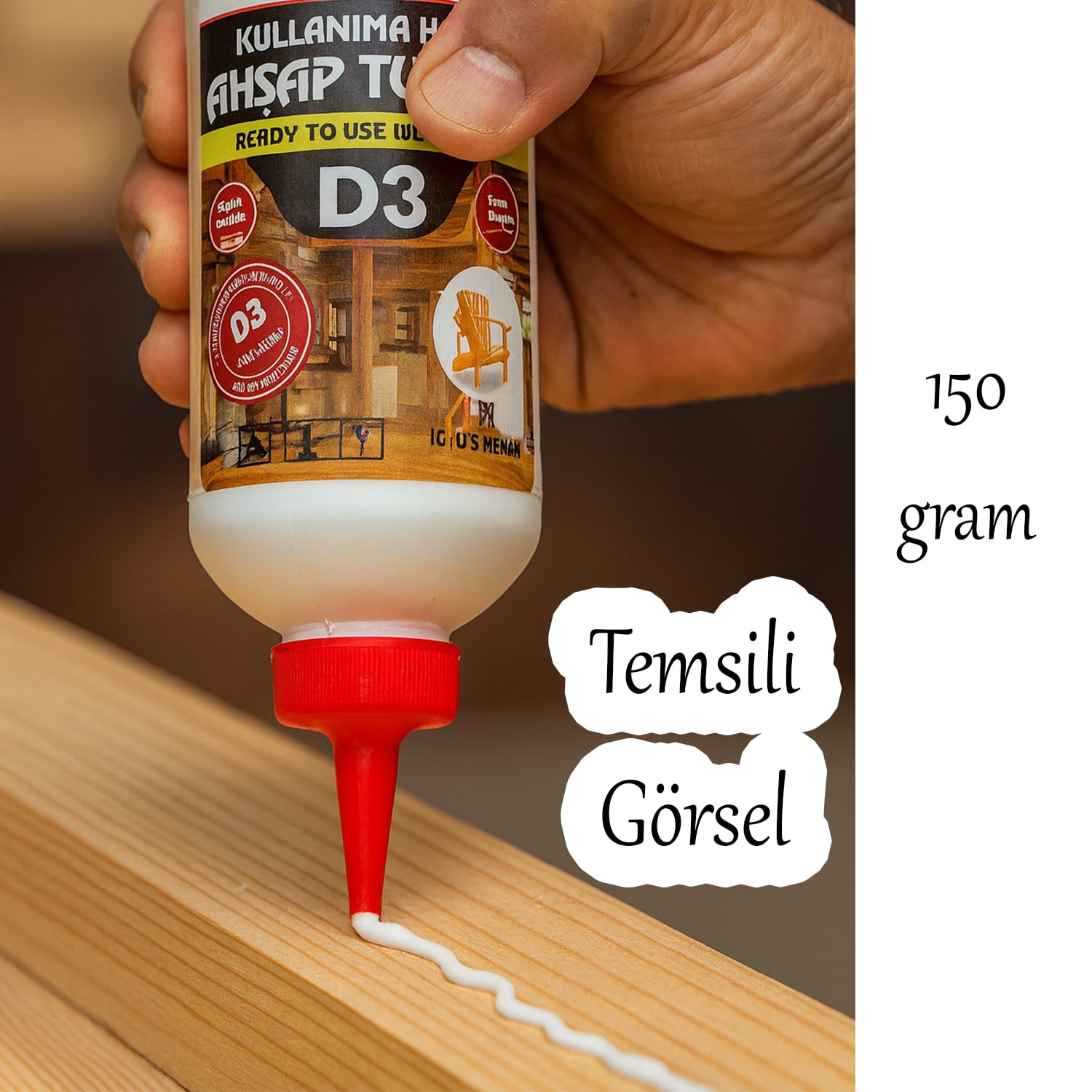 Hazır Ahşap Tutkalı 150 gram Şeffaf D3 Mobilya Mdf Sunta Kumaş Kağıt DIY Uygulamalarında Yapıştırıcı