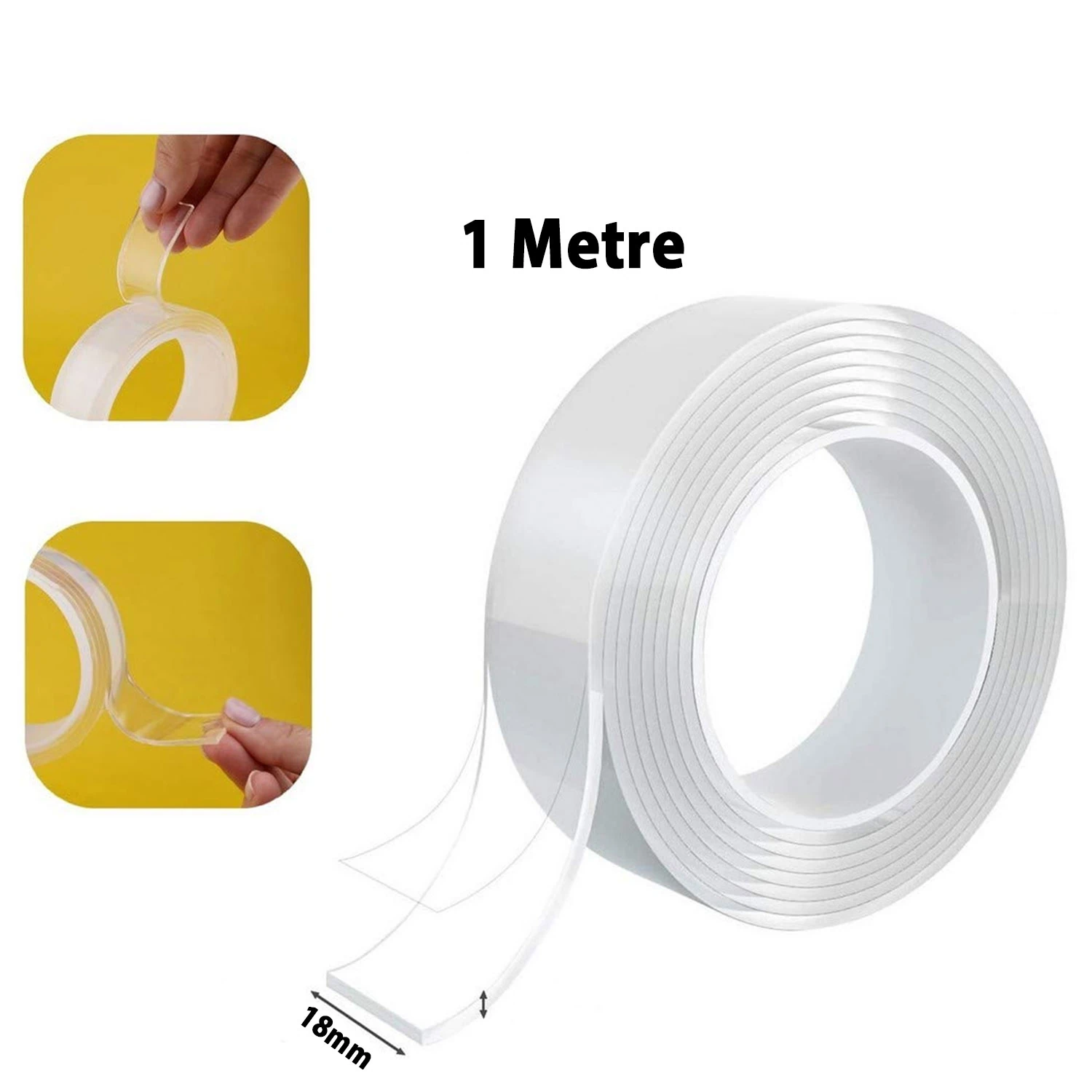 Çift Taraflı Şeffaf Nano Silikon Bant 18 mm 1 mt Güçlü Yapışkan İz Bırakmaz Şeffaf Bant
