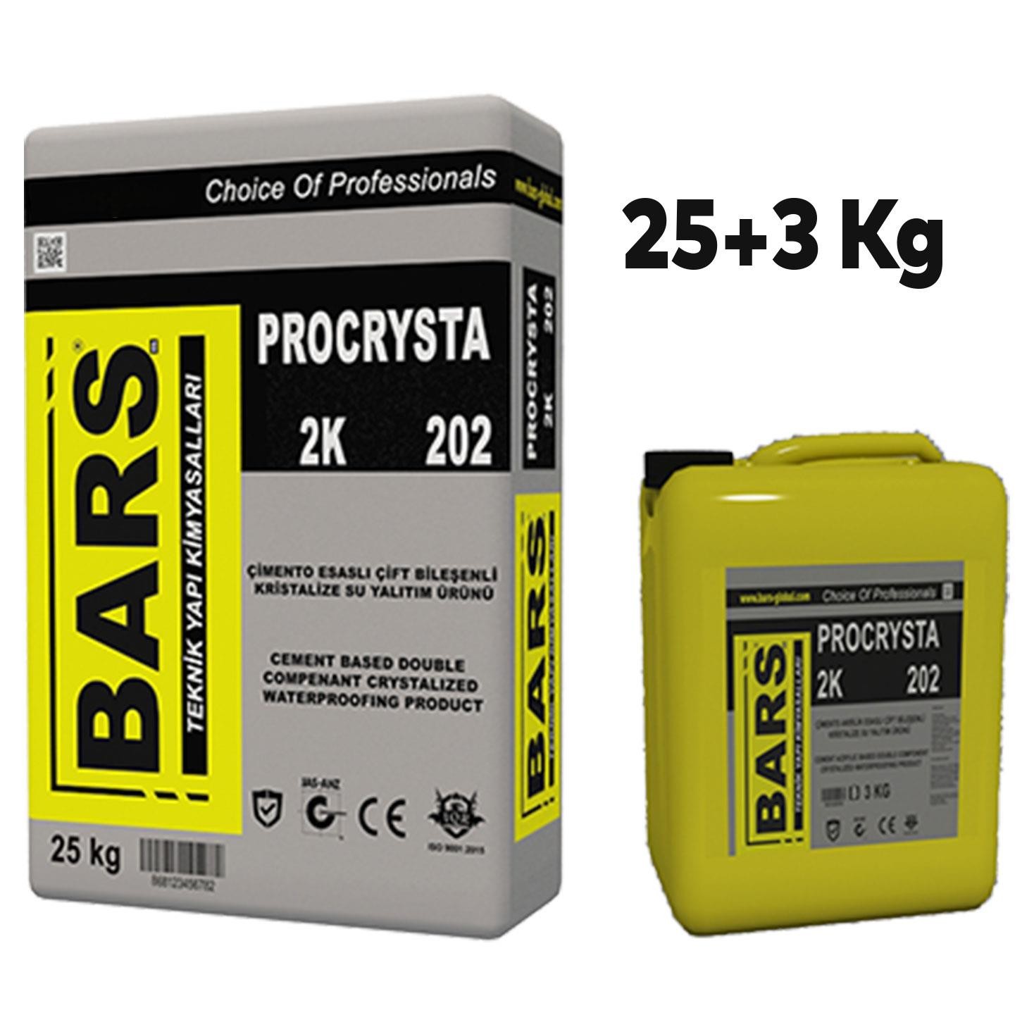 Bars 202 Procrysta 25+3 Kg Çimento Akrilik Esaslı Çift Bileşenli Kristalize Su Yalıtım Ürünü