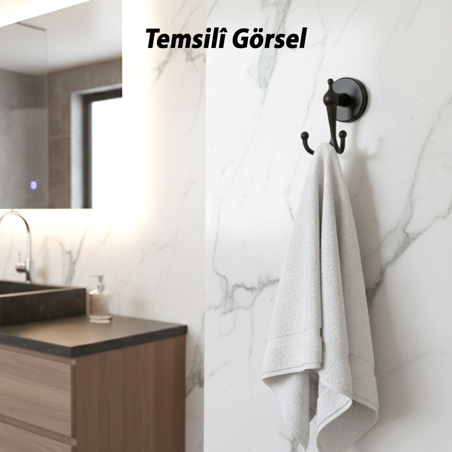 Dolce Mat Siyah İkili Askılık Vidalı Paslanmaz Metal Duvar Askısı Banyo ve Mutfak İçin
