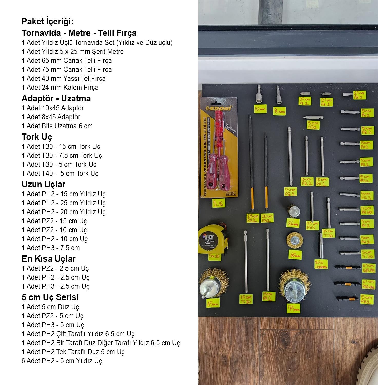 Tornavida Matkap Bits Uç Vidalama Ucu Düz Yıldız Torx Adaptör Metre Çanak Telli Fırça 35 Parça Set