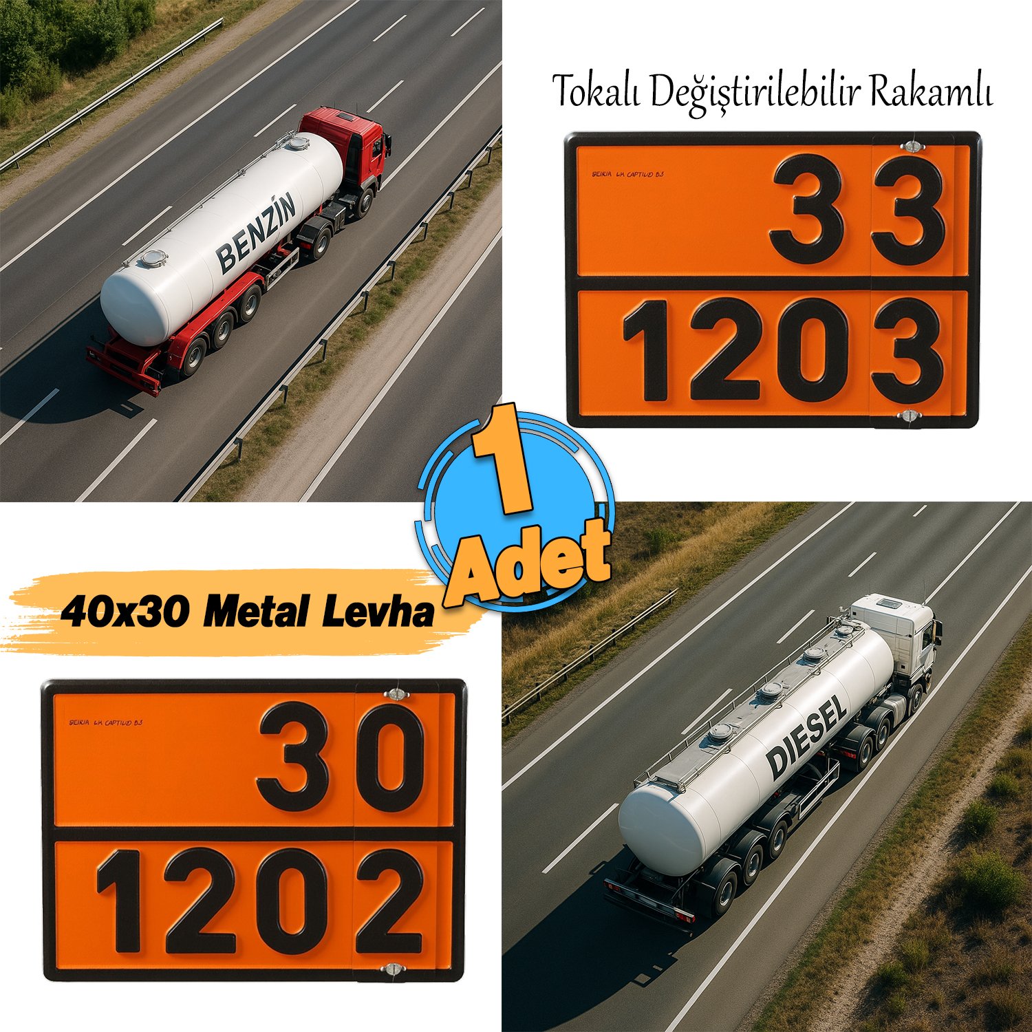 Metal 40x30 cm Tokalı Levha (1 Adet) 33-1203 ve 30-1202 Değiştirilebilir Rakamlı Tehlikeli Madde