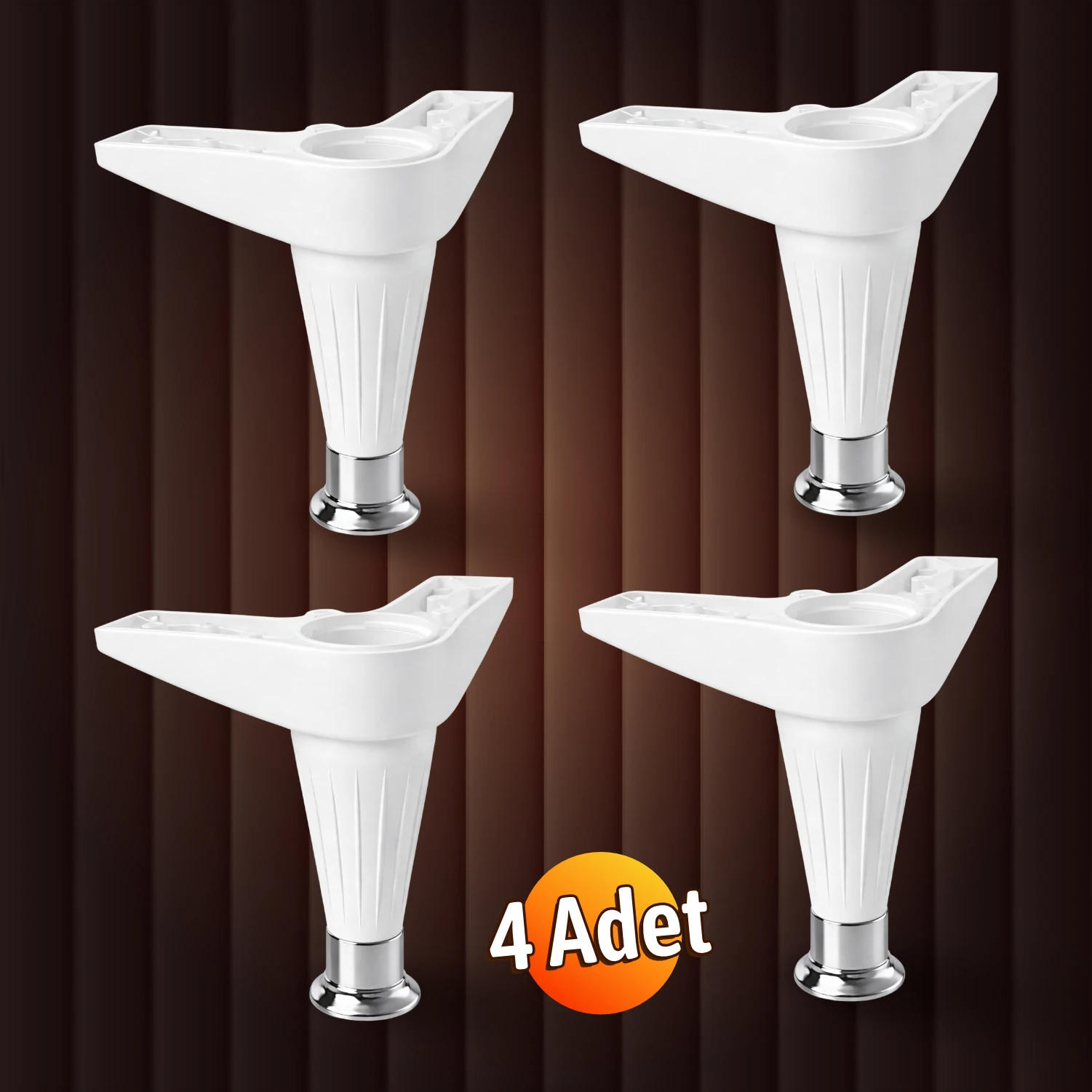 4 Adet Aytuğ Akasya (Beyaz-Krom) 15 CM Ayarlanabilir Kanepe Baza