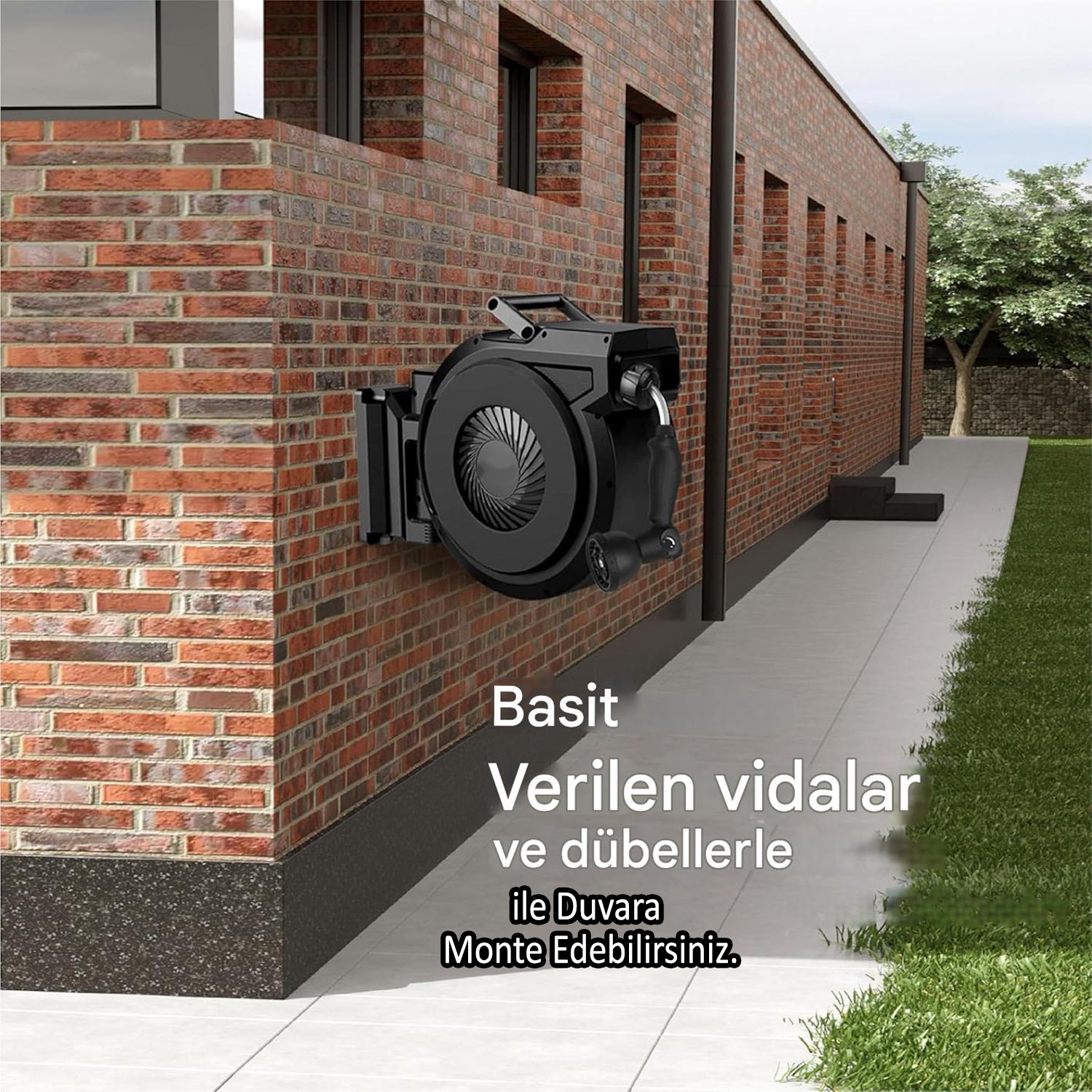 Duvara Monteli 180° Döner Makaralı Hortum Seti Bahçe Su Hortumu 1/2 Sulama Araç Yıkama 20 Metre Rico