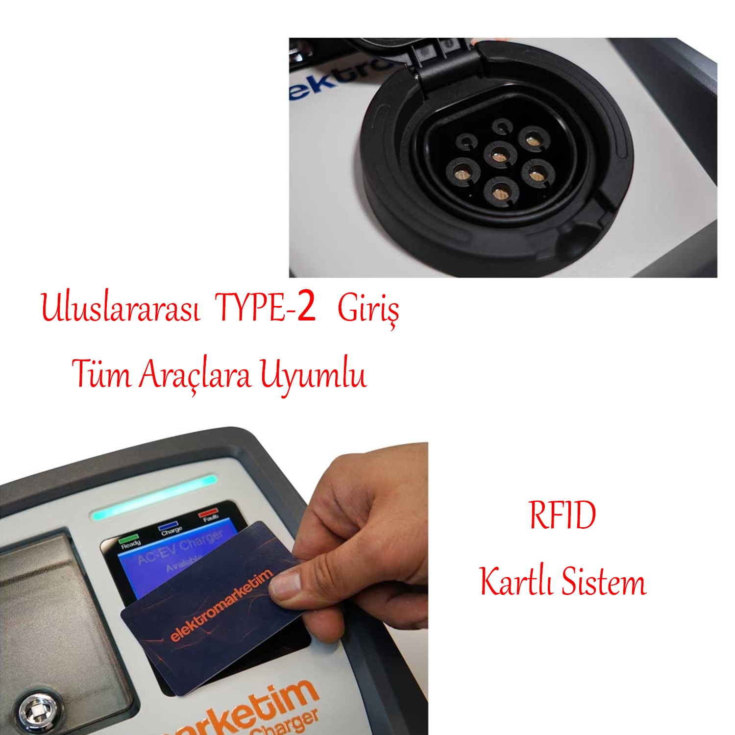 Elektrikli Wallbox Araç Şarj İstasyonu EMEV 22 kW 3 Faz Type-2 Soket Duvar Tip Mobil Uygulama RFID