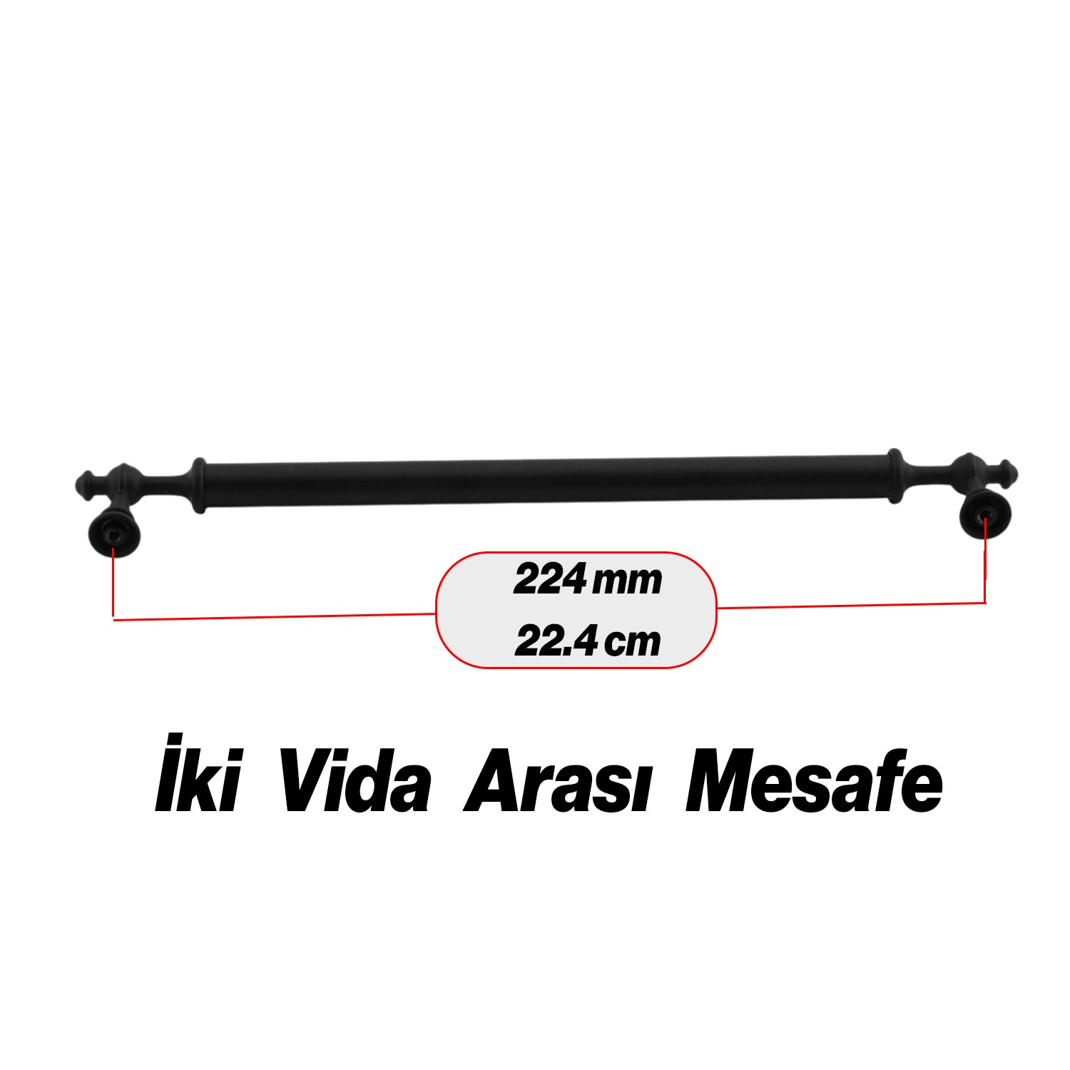 Lüks Metal Kulp Melis (224 mm - 22.4 cm) Siyah Mobilya Mutfak Çekmece Dolap Dolabı Kulbu Kulpları