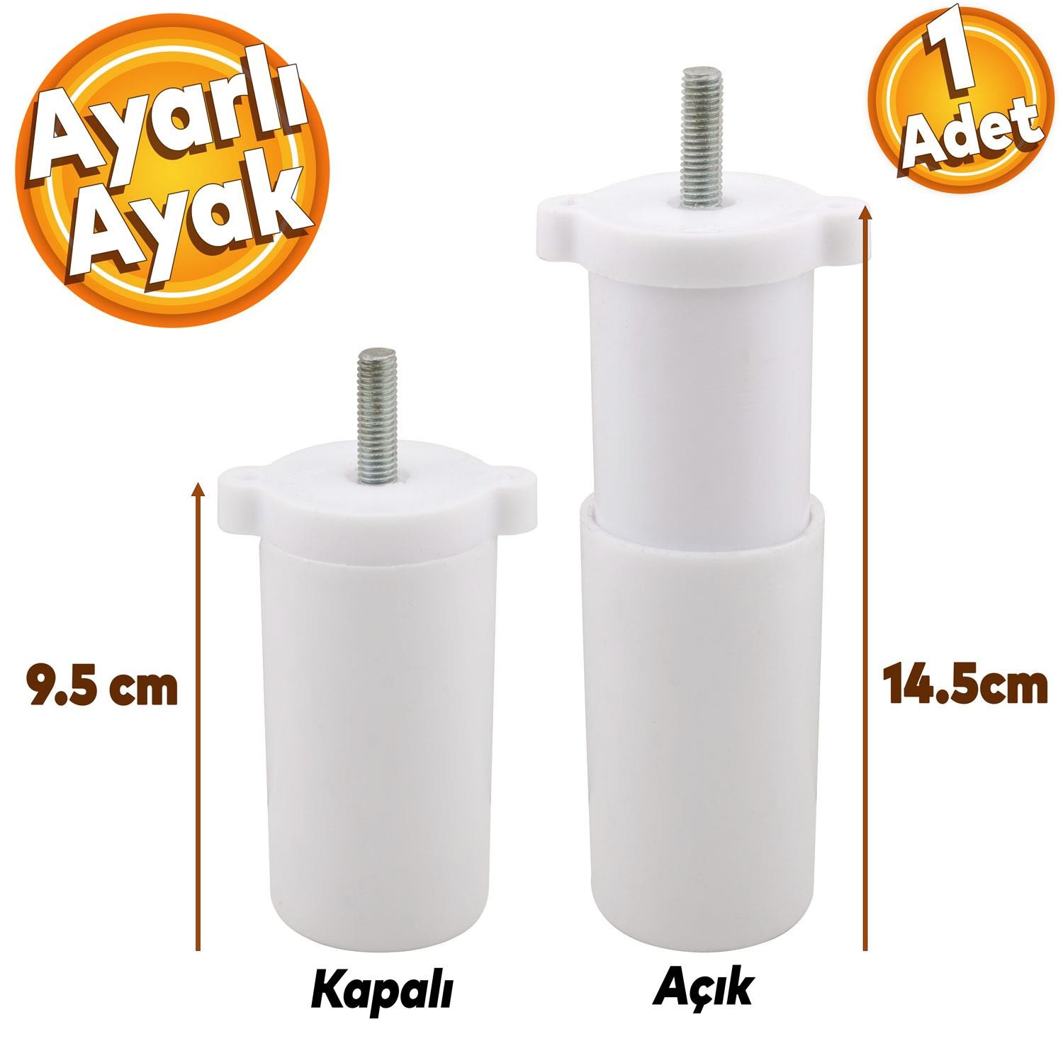 Ayarlanabilir Gizli Mobilya Kanepe Baza Koltuk M8 Civatalı Vidalı Orta Destek Ayağı Ayak Beyaz 9.5cm