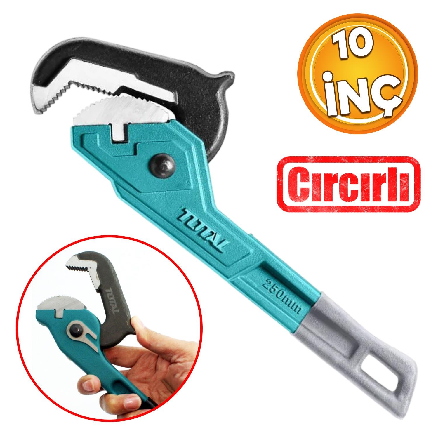 Total Cırcırlı Boru Anahtarı 10'' İngiliz Anahtar 3.8 cm Ağız 25 Cm Boy Çırçırlı Sökme Sıkma Tutma