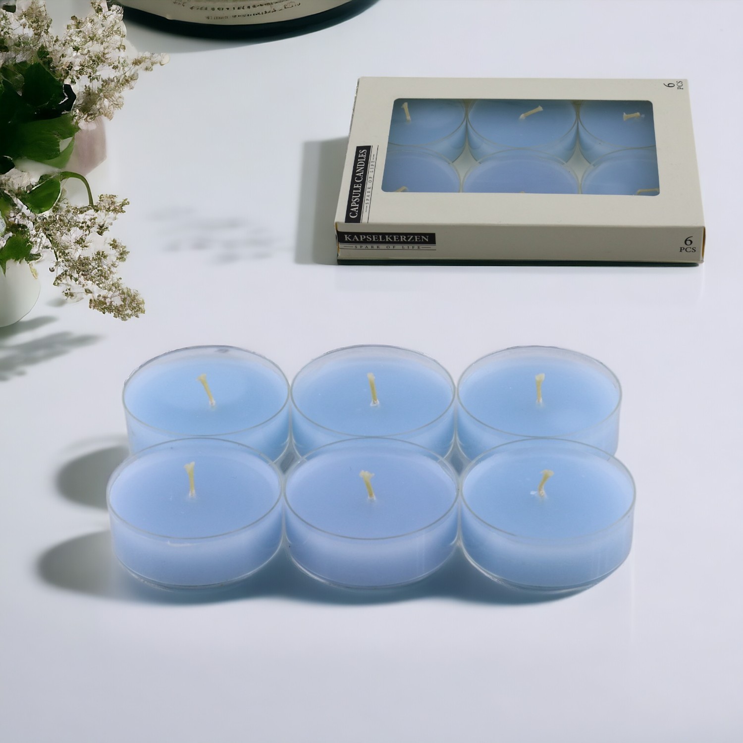 Tealight Kapsül Mum 6x35 Gr Dekoratif Mumu Kandil Hediyelik Fitilli Mumluk Şamdan Mavi Renk Kokulu