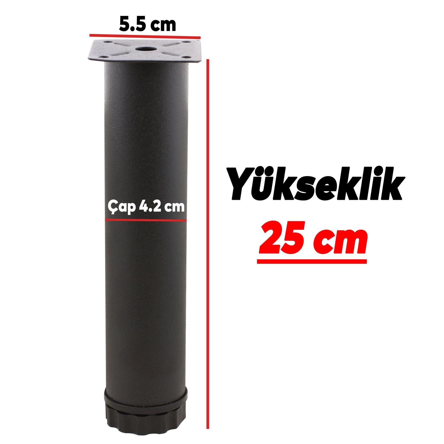 Mobilya Kanepe Baza Koltuk Metal Destek Ayağı Ayarlanabilir 25 Cm Siyah Yükseltici Ayakları (8 ADET)