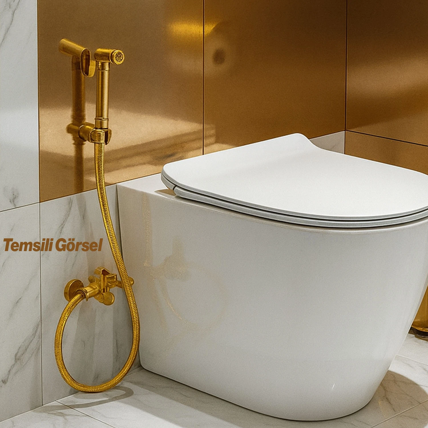 Taharet Matik Lüks Gold Oval Tasarım Su Basınç Ayarlı Hijyenik Kullanım Uyumlu Bide Spreyi