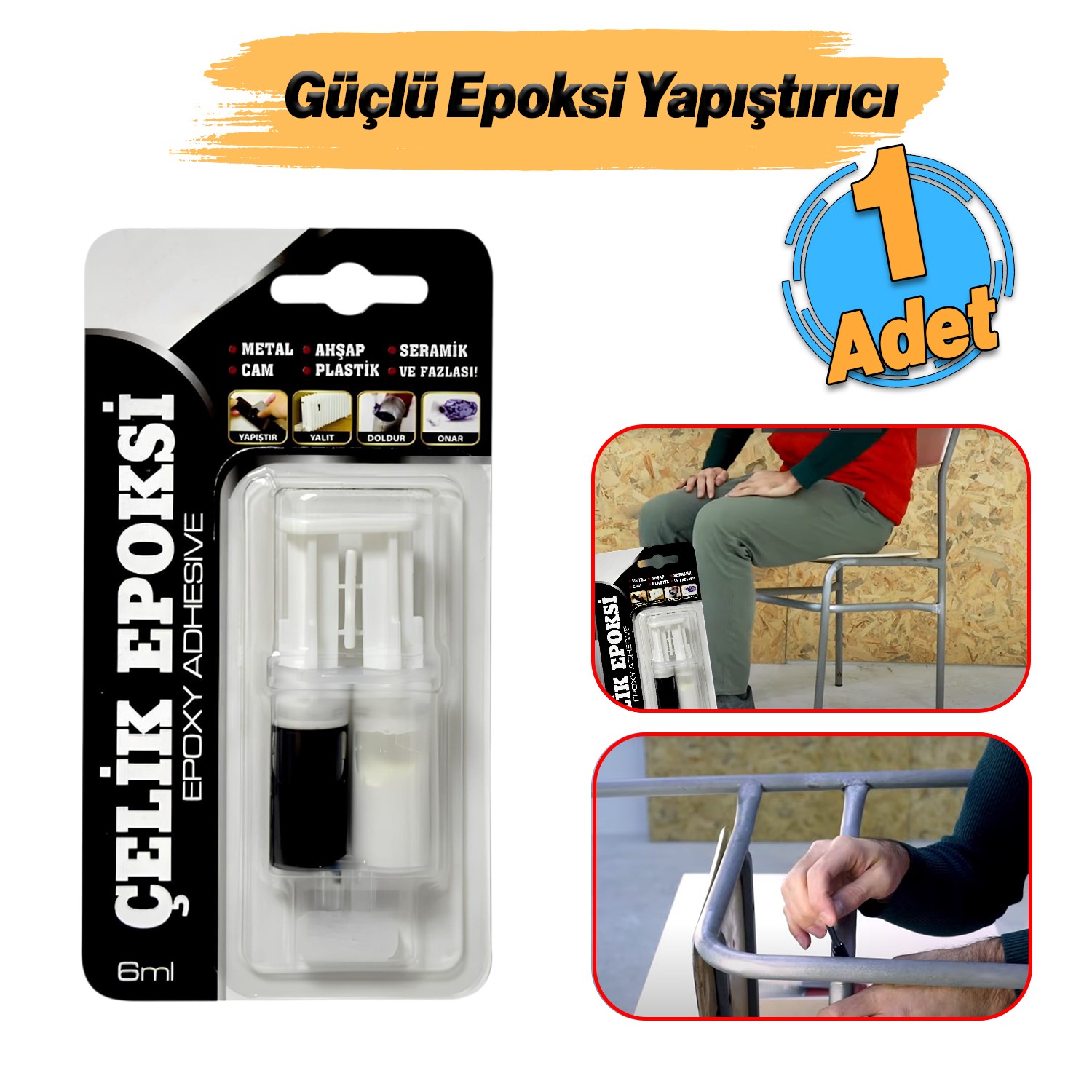 Güçlü Çelik Epoksi Yapıştırıcı 6 ml Metal Plastik Seramik Cam Çelik yalıtım Onarma Doldurma 1 Adet