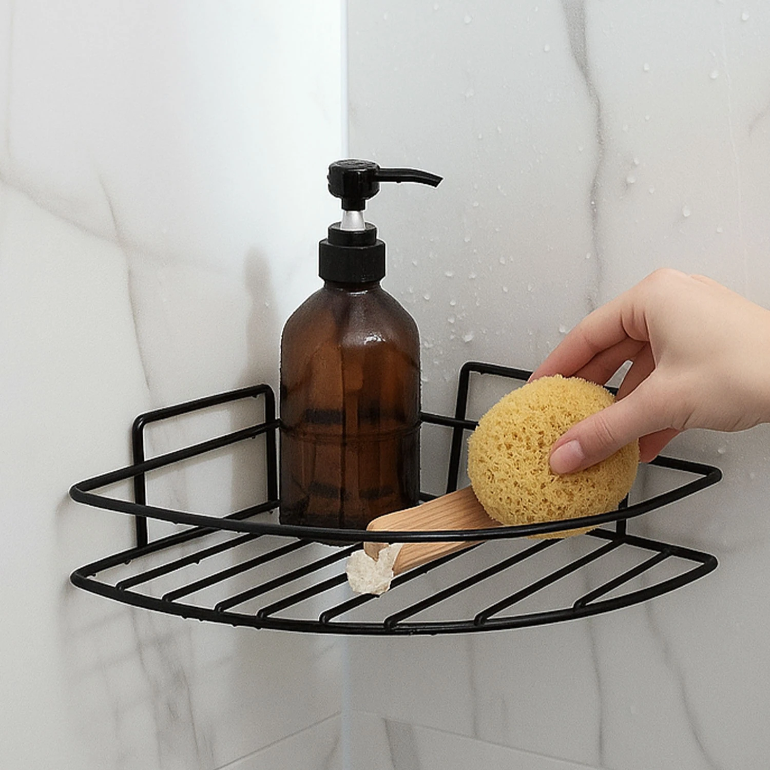 Siyah Tek Katlı Duş Şampuanlık Banyo Rafı Metal Şampuan ve Aksesuar Düzenleyici Vidalı Montaj